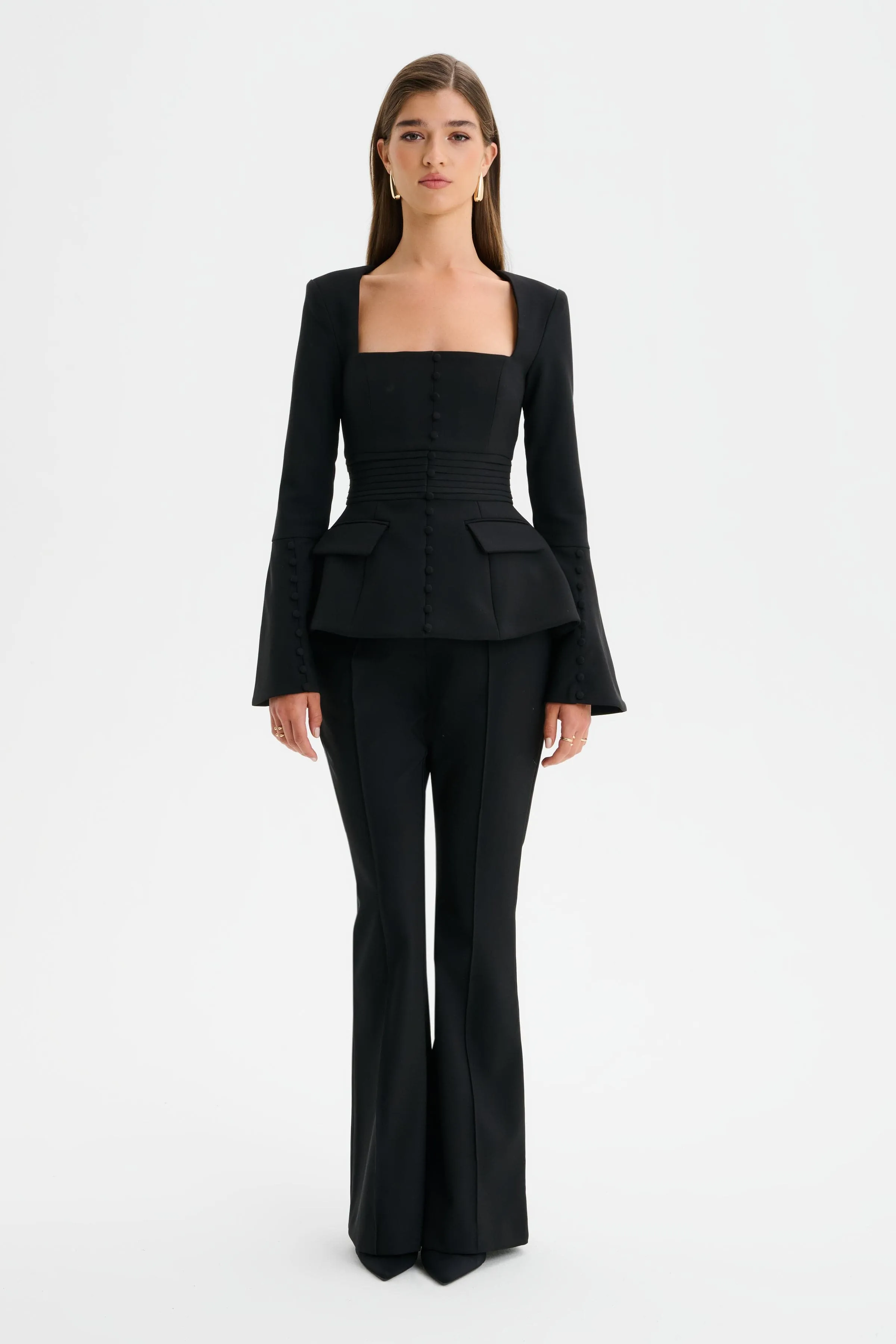 MAXINE Tailored Fit & Flare Trousers in Black sold by Lavish Alice