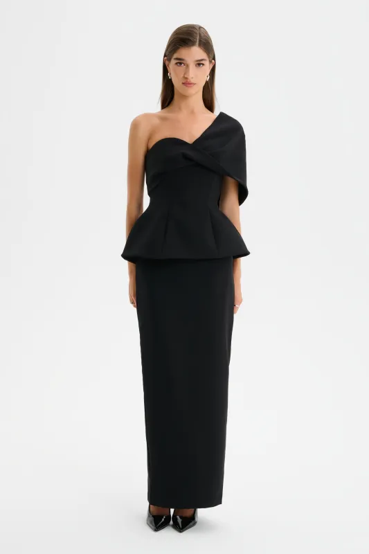 GIOVANNA Twisted Cape Shoulder Maxi Dress in Black sold by Lavish Alice