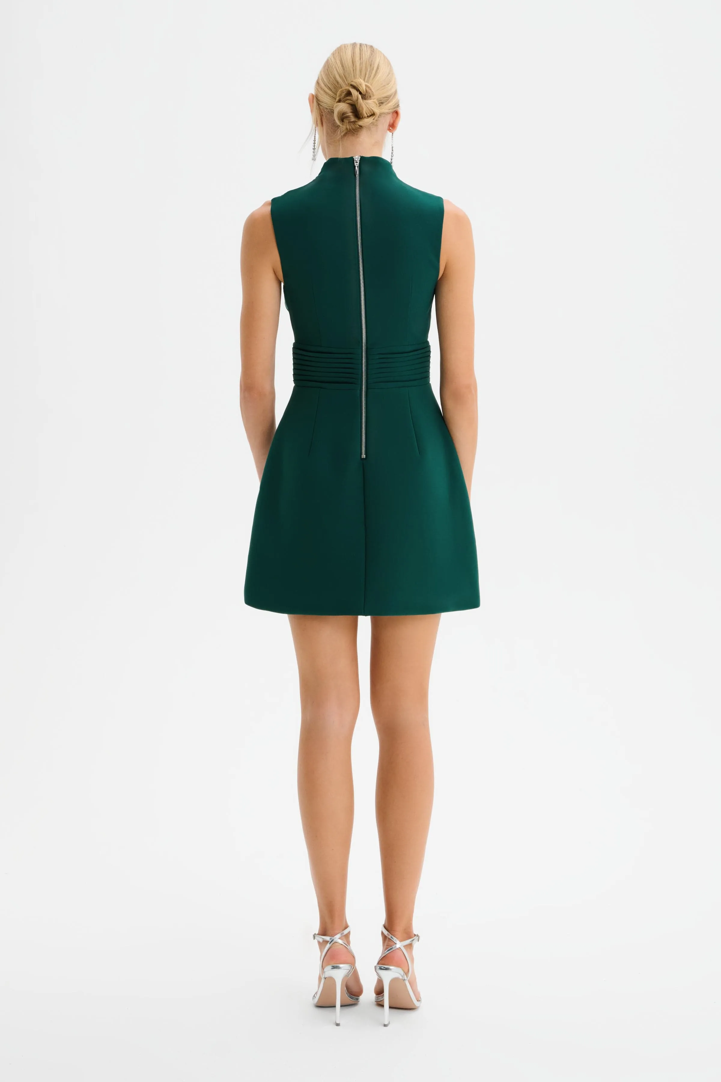 DANYA High Neck Structured Tulip Mini Dress in Emerald Green sold by Lavish Alice product image thumbnail 5