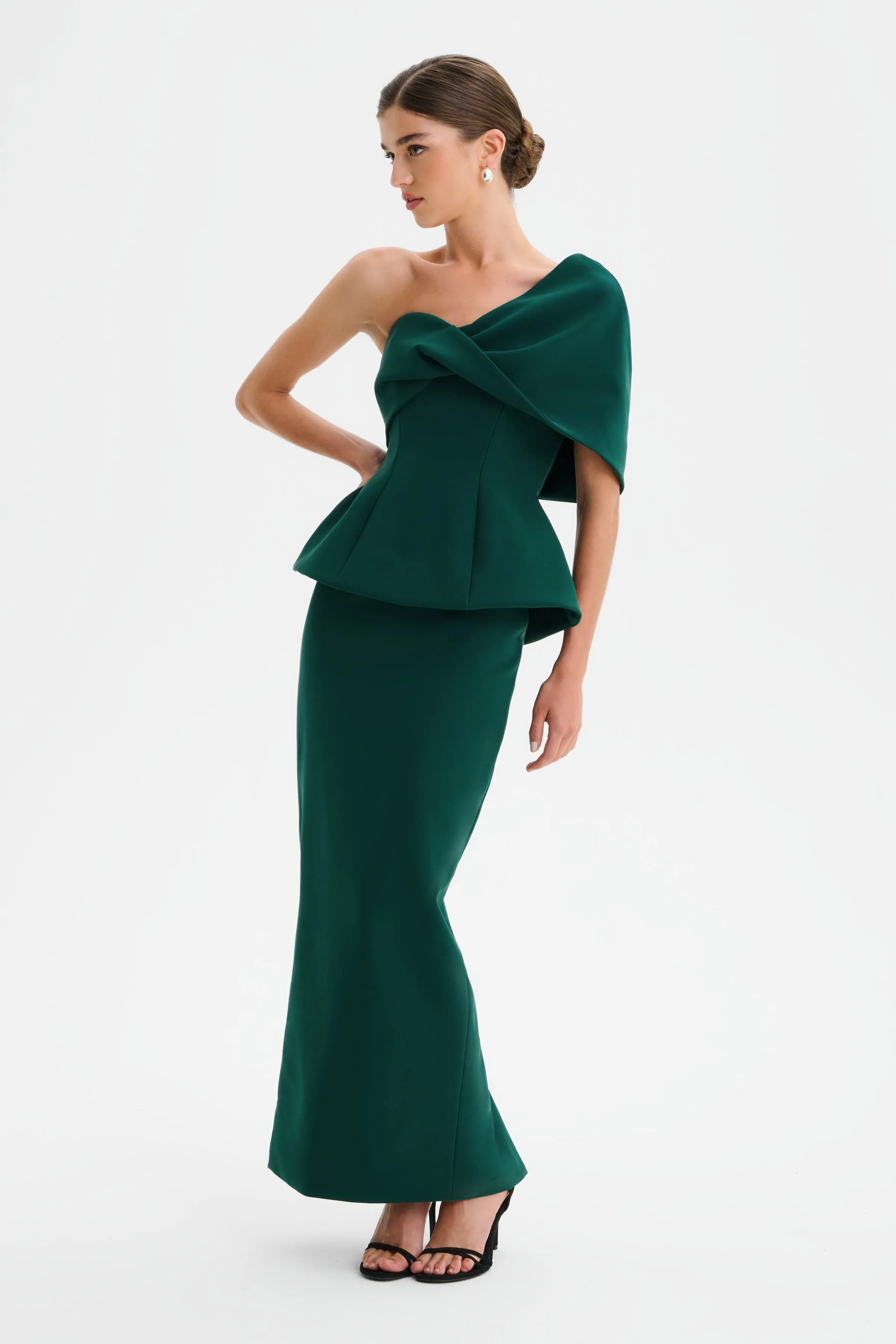 GIOVANNA Twisted Cape Shoulder Maxi Dress in Emerald Green sold by Lavish Alice product image thumbnail 2