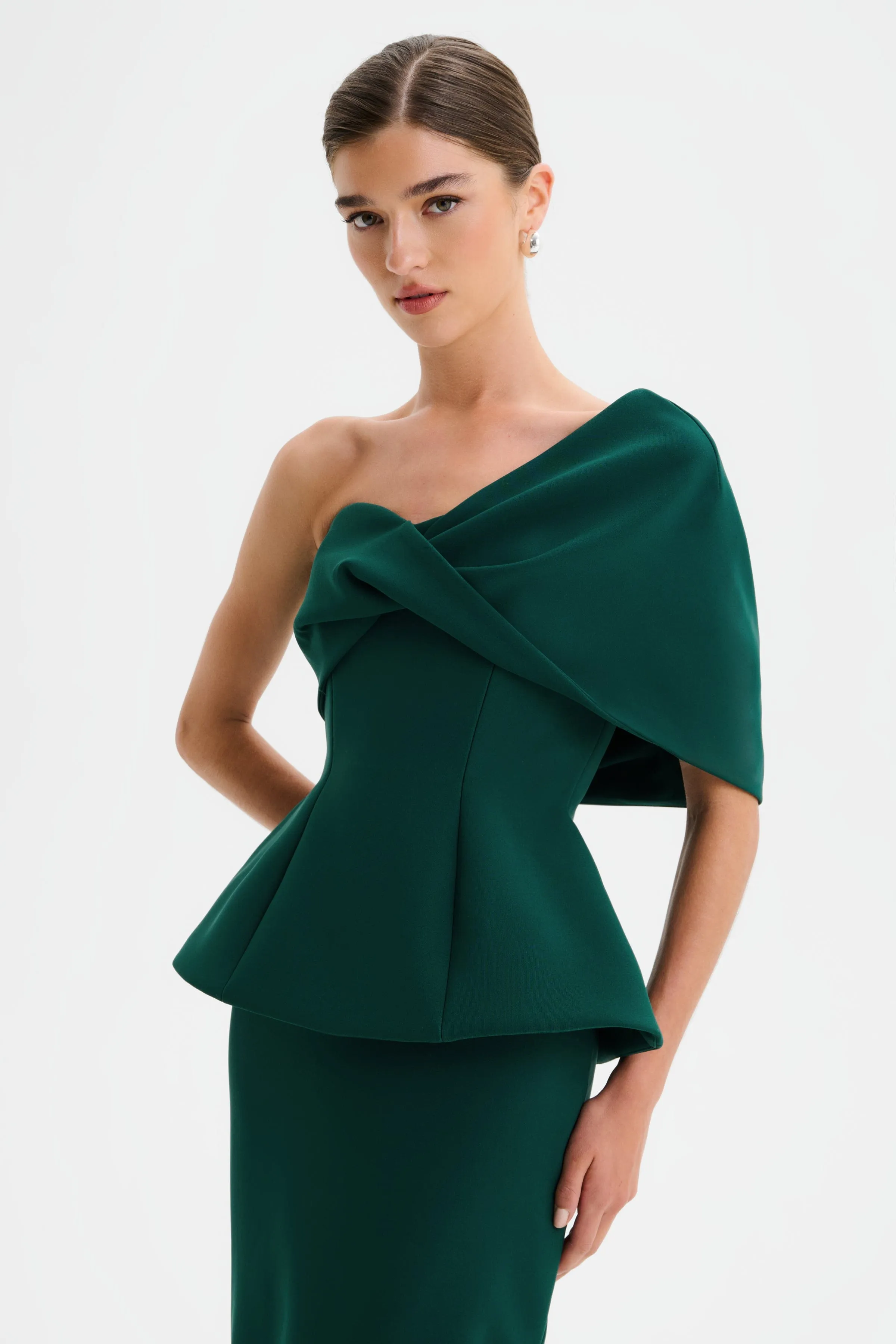 GIOVANNA Twisted Cape Shoulder Maxi Dress in Emerald Green sold by Lavish Alice product image thumbnail 3
