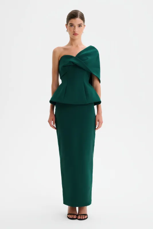 GIOVANNA Twisted Cape Shoulder Maxi Dress in Emerald Green sold by Lavish Alice