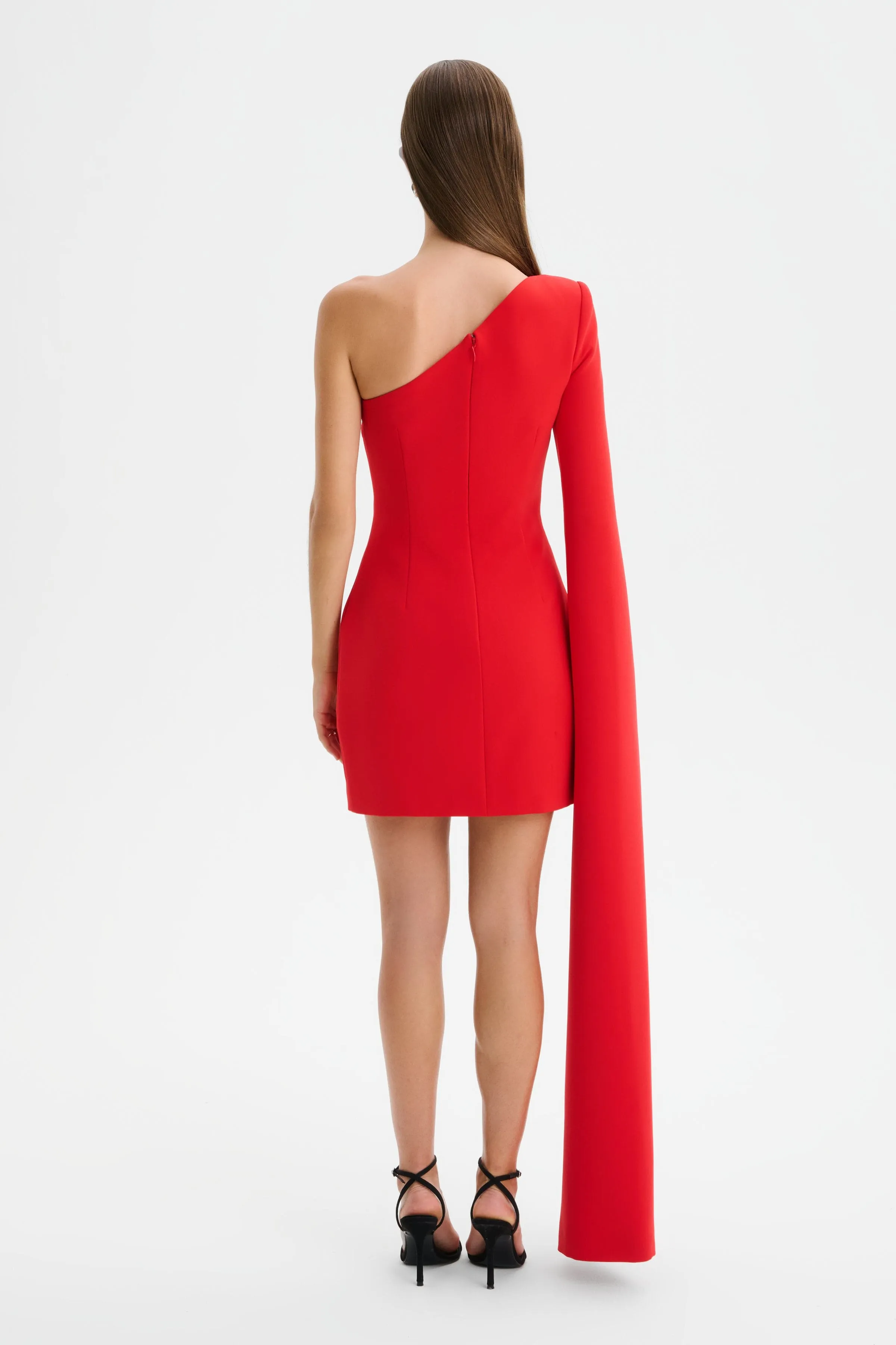 KATIE One Shoulder Cape Sleeve Mini Dress in Red sold by Lavish Alice product image thumbnail 4
