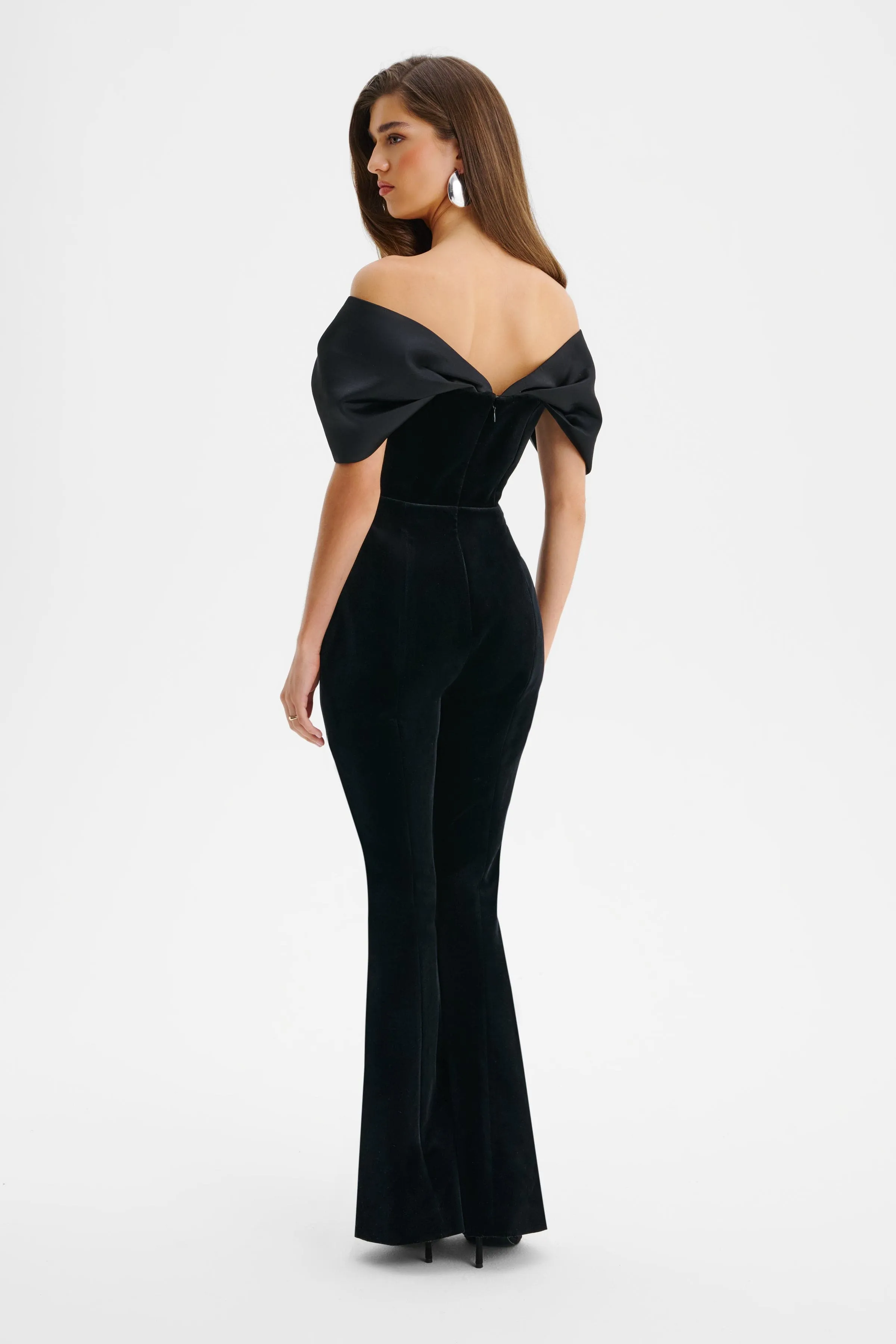 ANTONIA Velvet Satin Mix Bardot Jumpsuit In Black sold by Lavish Alice product image thumbnail 5