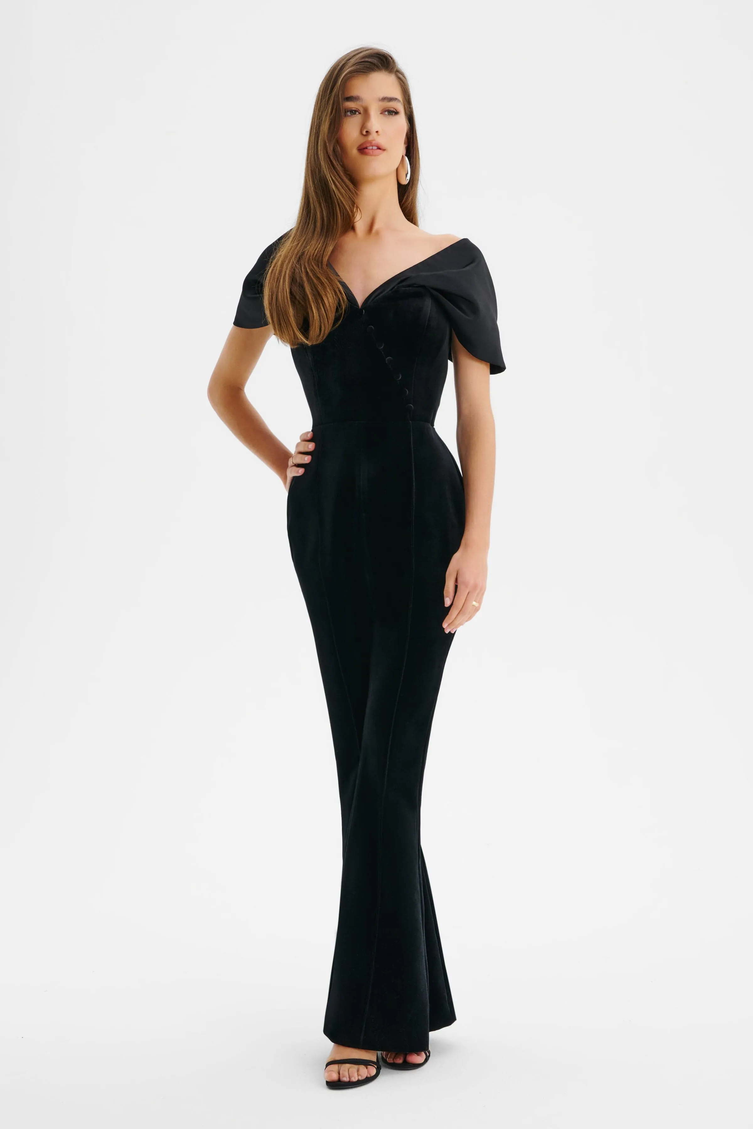 ANTONIA Velvet Satin Mix Bardot Jumpsuit In Black sold by Lavish Alice product image thumbnail 2