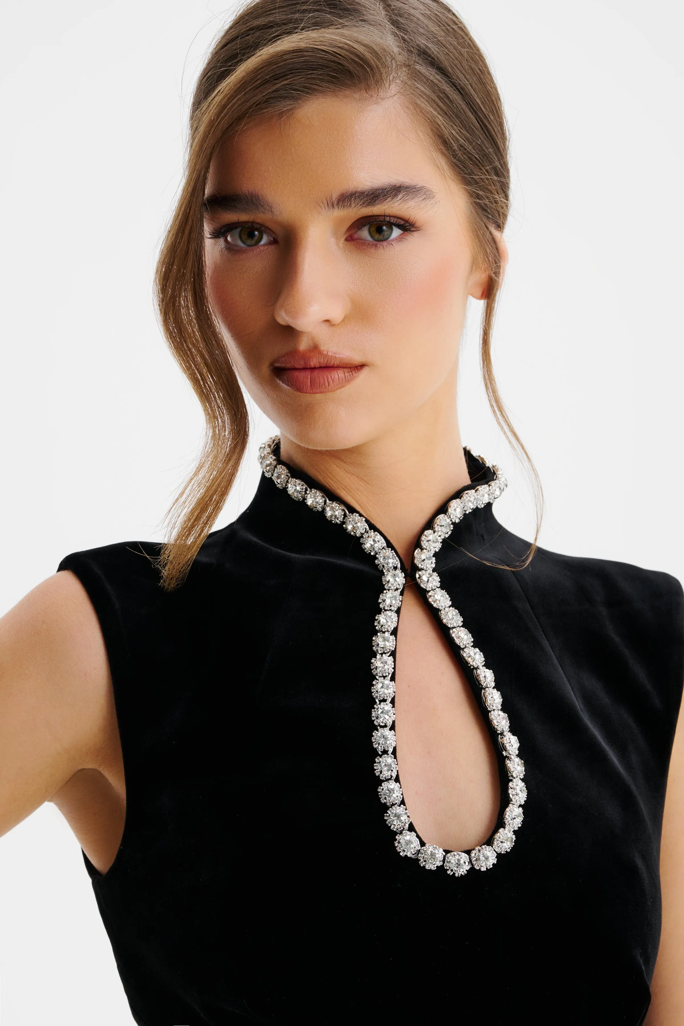 CELINA Diamante Embellished High Neck Mini Dress In Black sold by Lavish Alice product image thumbnail 4