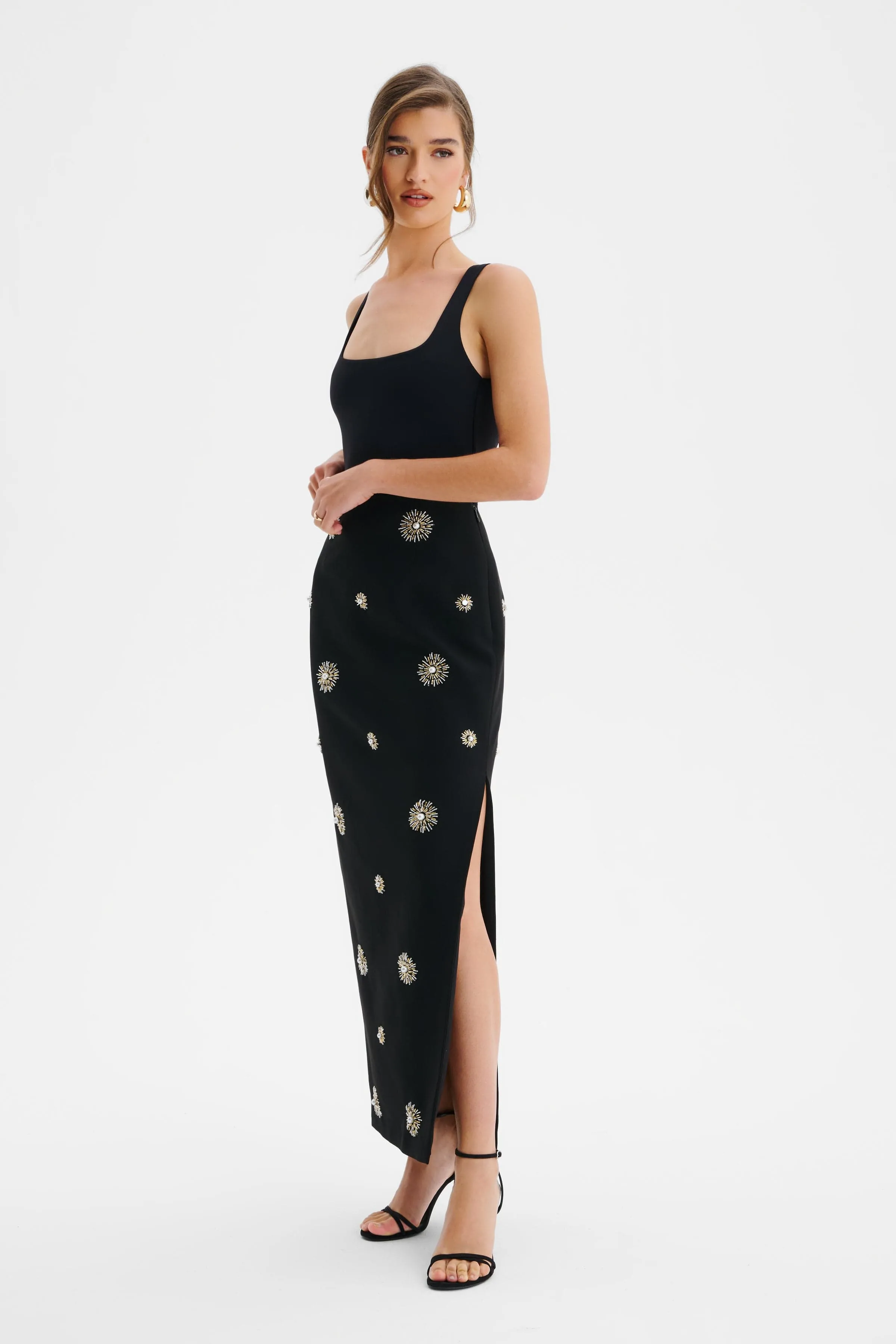 MARCELLA Star Hand Embellished Maxi Skirt In Black sold by Lavish Alice product image thumbnail 4