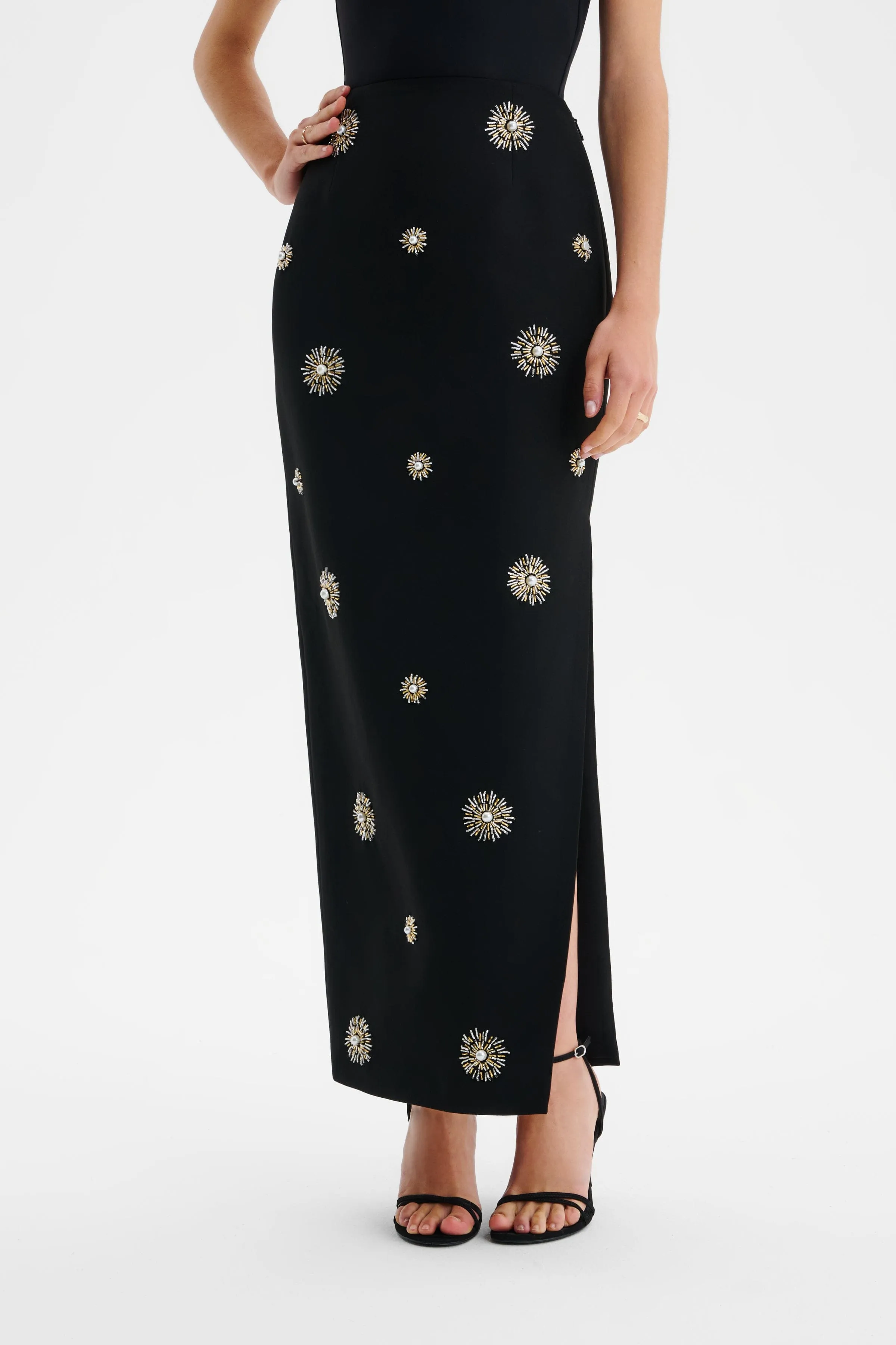 MARCELLA Star Hand Embellished Maxi Skirt In Black sold by Lavish Alice