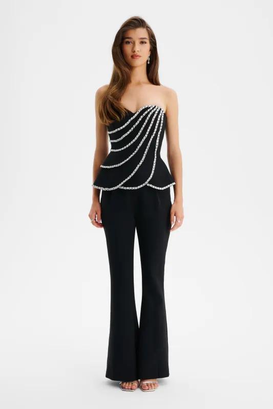 LEONORA Diamante Embellished Scallop Peplum Jumpsuit In Black made by Lavish Alice