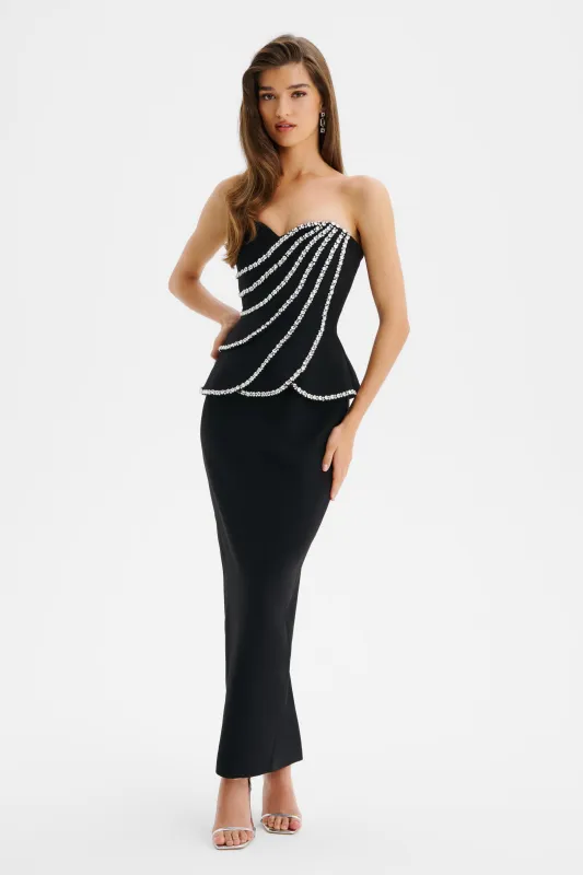 CELESTINE Diamante Embellished Scallop Peplum Midi Dress In Black sold by Lavish Alice
