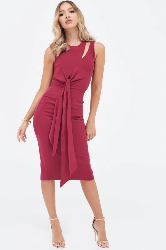 Midi Dress with Draped Side Tie Detail In Magenta made by Lavish Alice