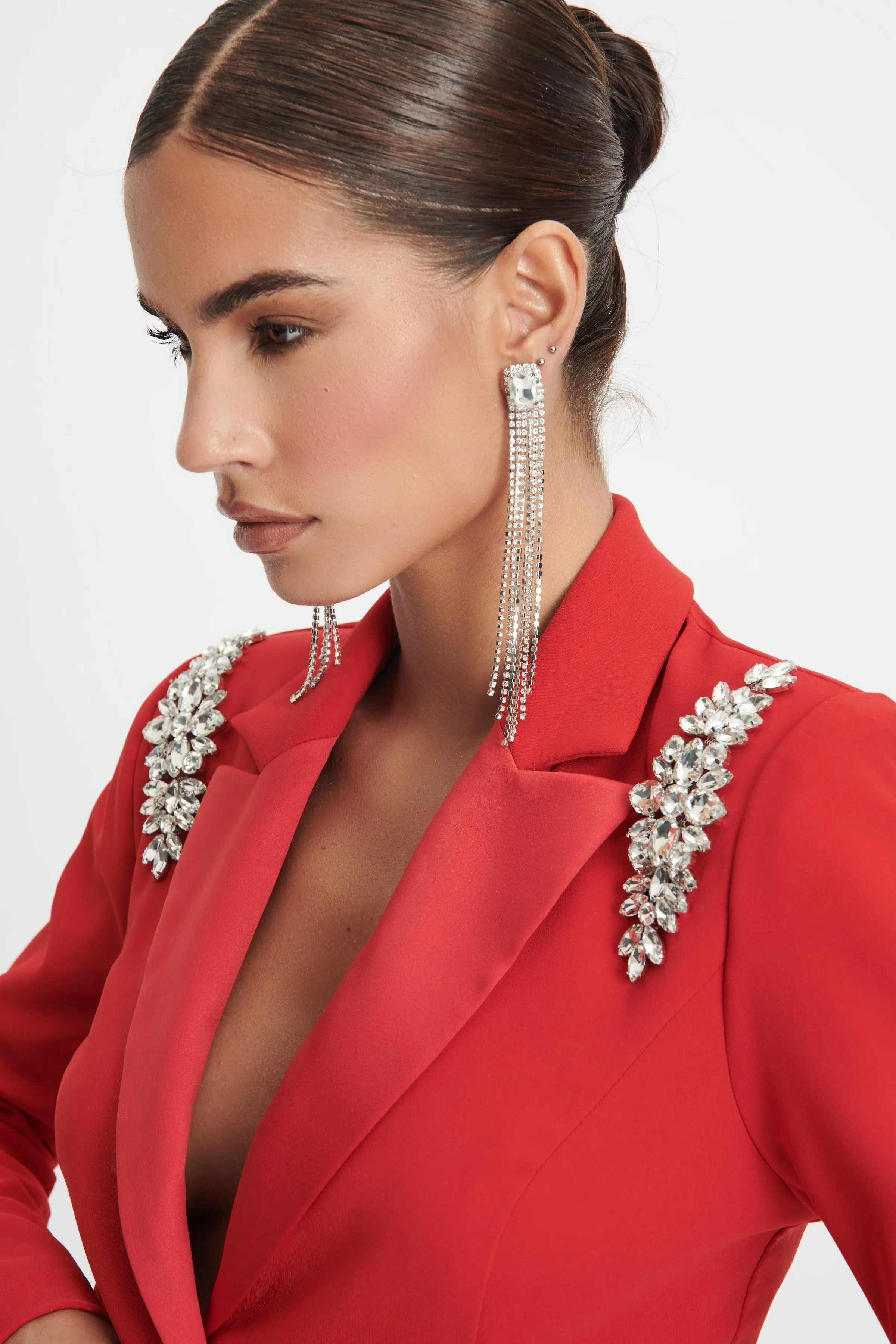 ALAIA Diamante Shoulder Trim Wrap Blazer Dress In Red sold by Lavish Alice product image thumbnail 2