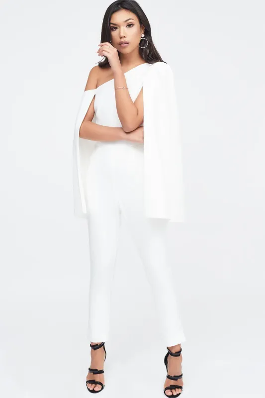 One Shoulder Cape Jumpsuit in White sold by Lavish Alice