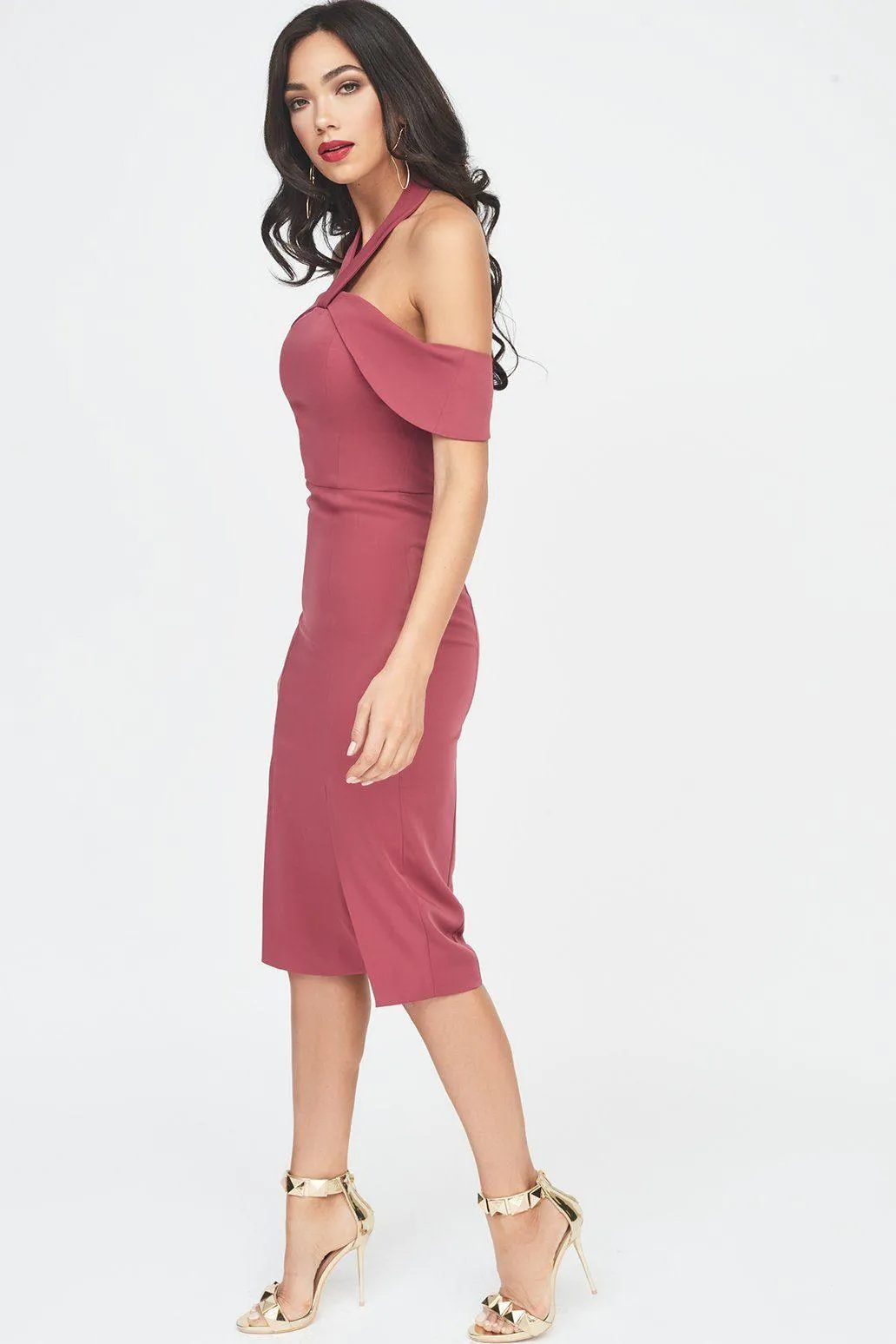 Halterneck Bardot Midi Dress in Rose sold by Lavish Alice product image thumbnail 2