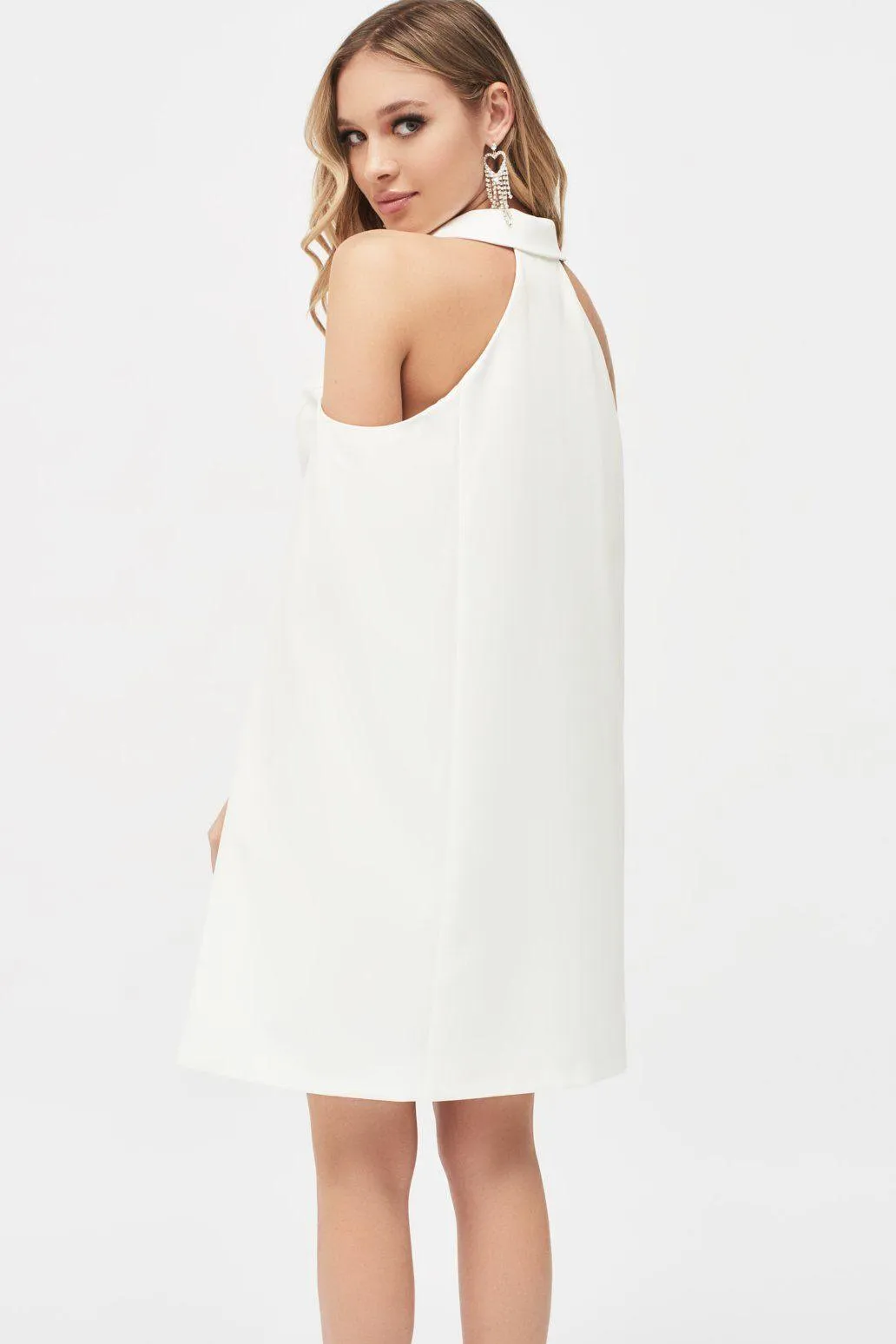Cold Shoulder Fitted Cape Blazer Dress in White sold by Lavish Alice product image thumbnail 4