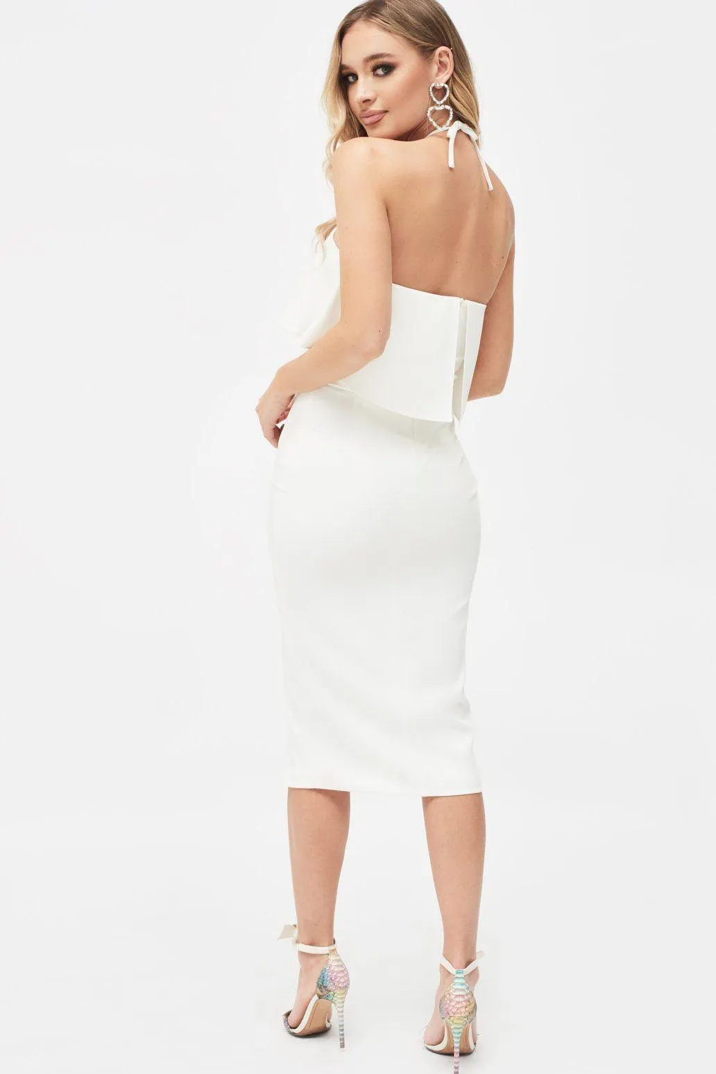 ESTHER Halterneck Double Layer Midi Dress in White sold by Lavish Alice product image thumbnail 5