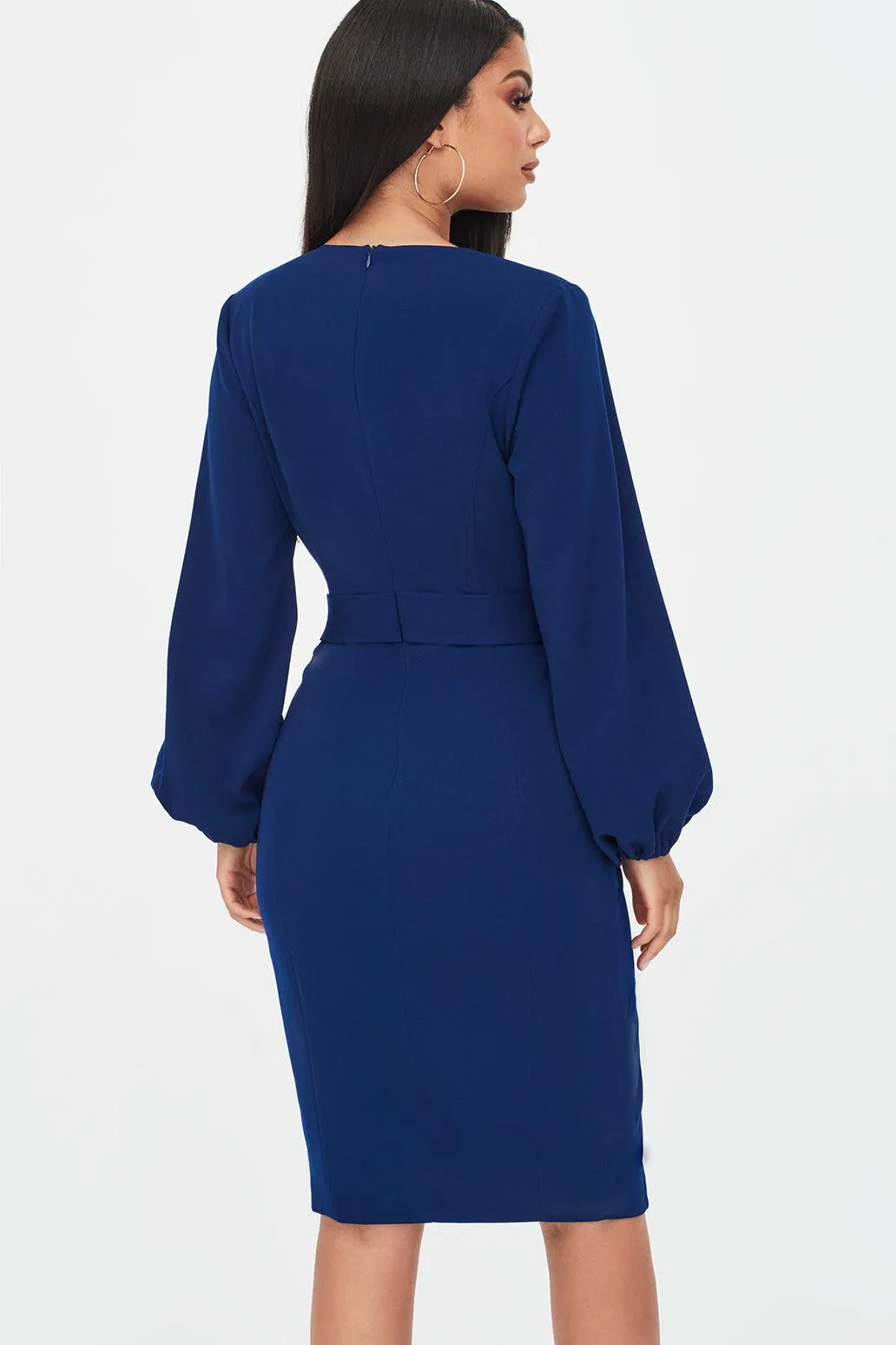 Balloon Sleeve Button Detail Dress in Navy sold by Lavish Alice product image thumbnail 4
