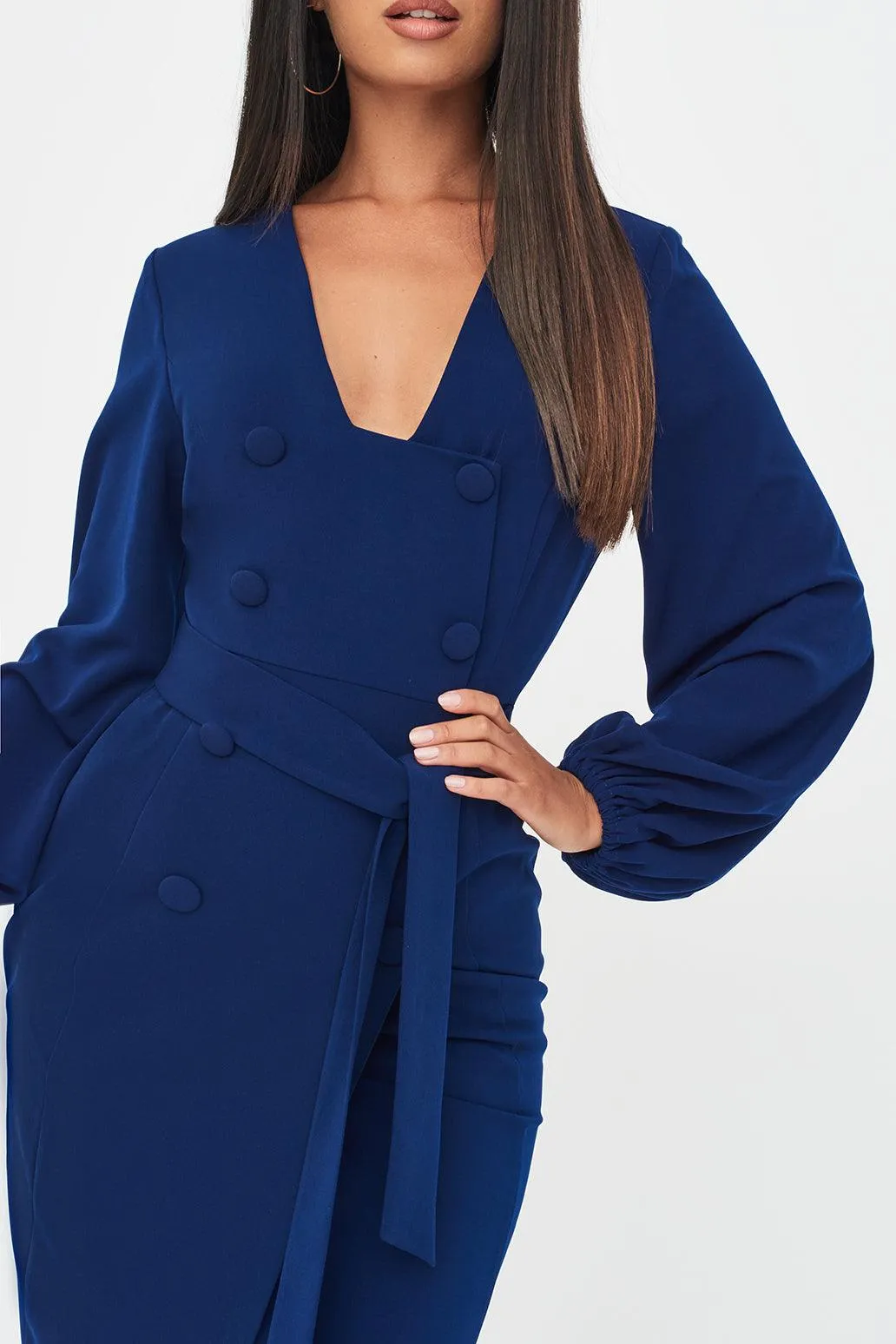 Balloon Sleeve Button Detail Dress in Navy sold by Lavish Alice product image thumbnail 3