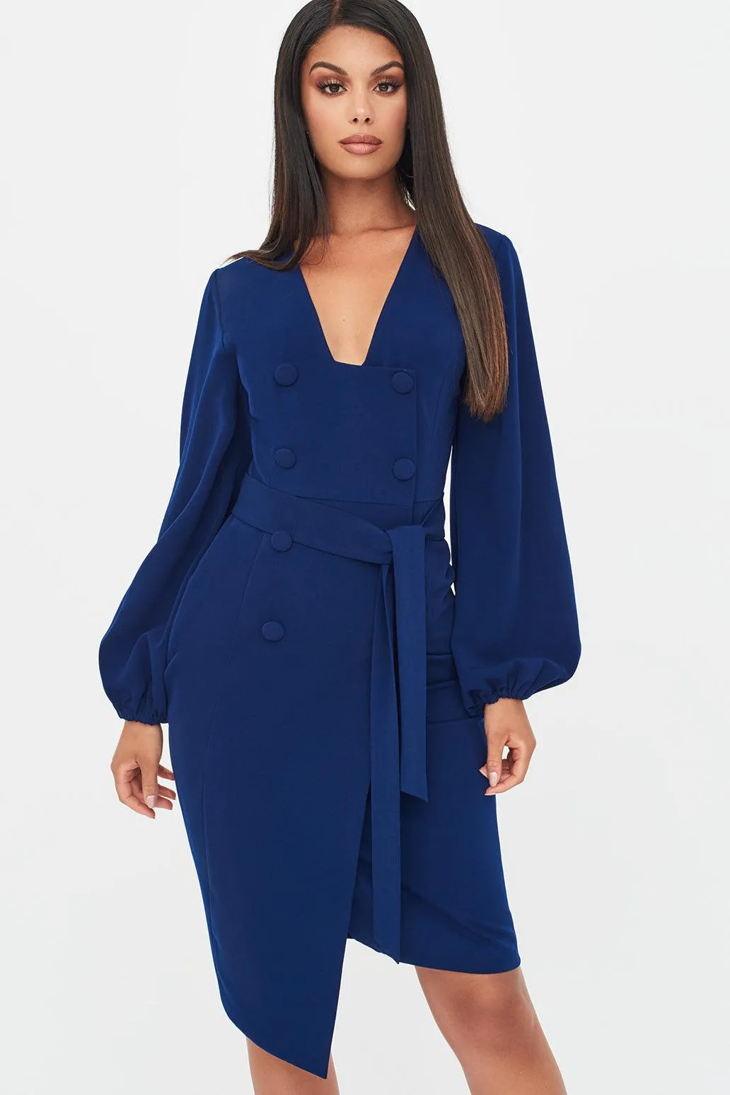 Balloon Sleeve Button Detail Dress in Navy sold by Lavish Alice product image thumbnail 2