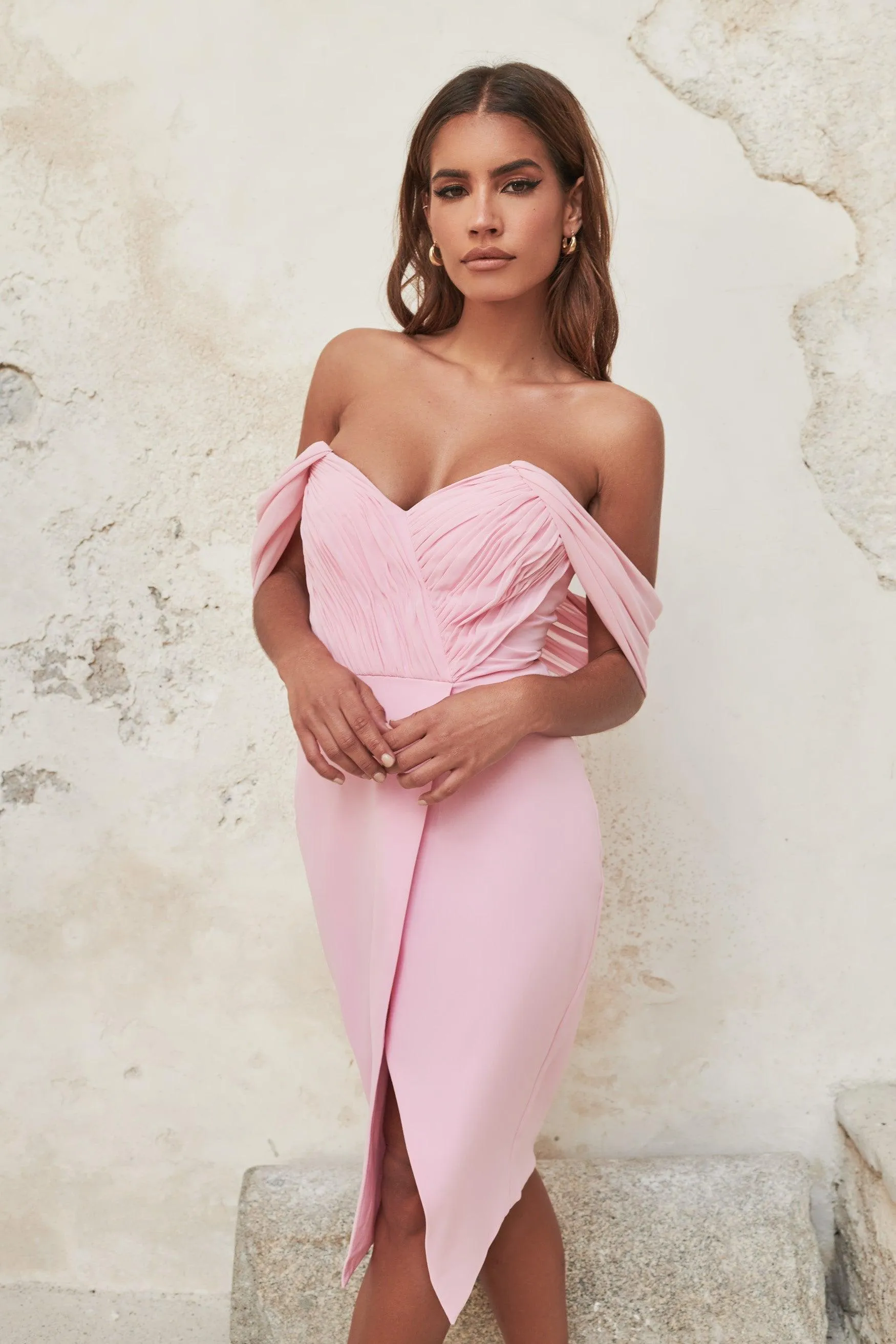 LOTTIE Pleated Bardot Midi Dress in Lilac Pink sold by Lavish Alice product image thumbnail 3