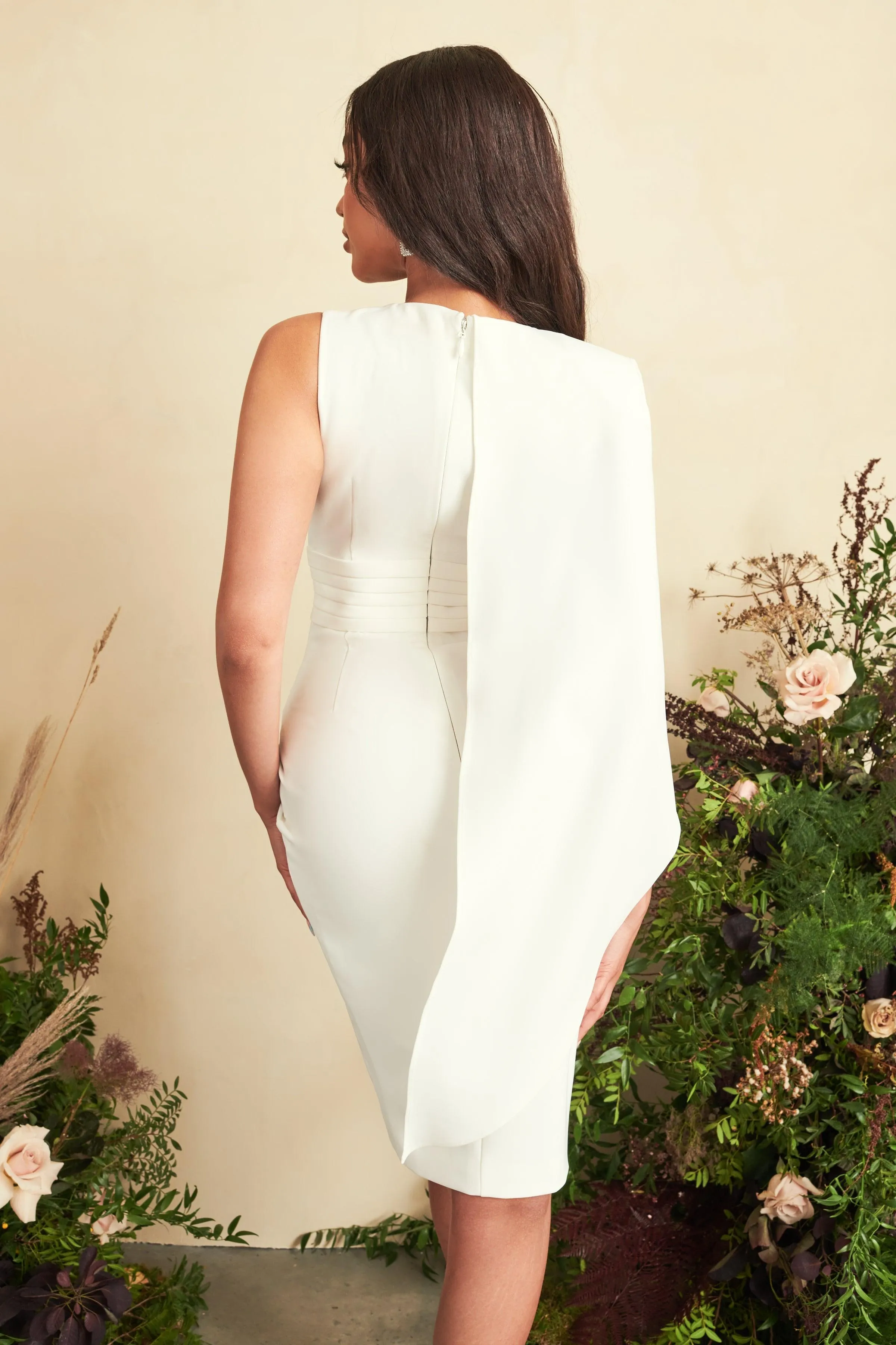 One Shoulder Pleated Waistband Midi Dress in White sold by Lavish Alice product image thumbnail 4