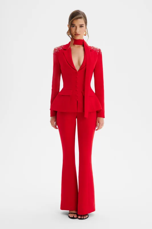THALIA Shoulder Hand Embellished Sculptured Blazer Jumpsuit In Red made by Lavish Alice