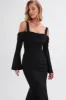 SIA Ponte Pleated Cowl Longline Midi Dress In Black sold by Lavish Alice
