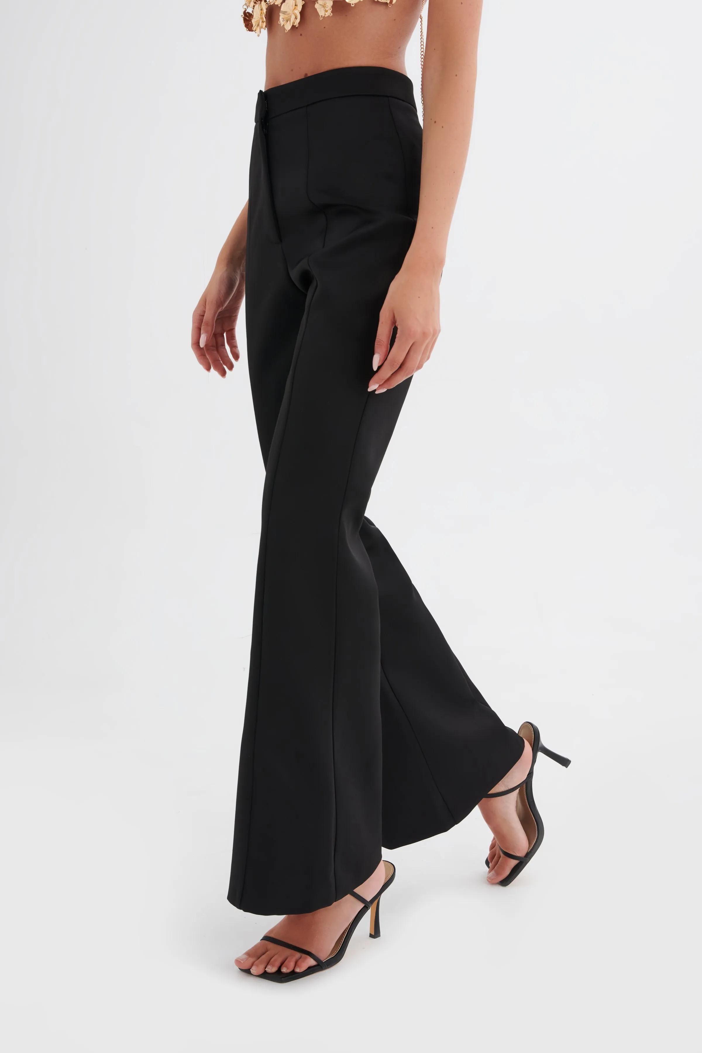 EMELIE Fit and Flare Satin Trouser in Black sold by Lavish Alice