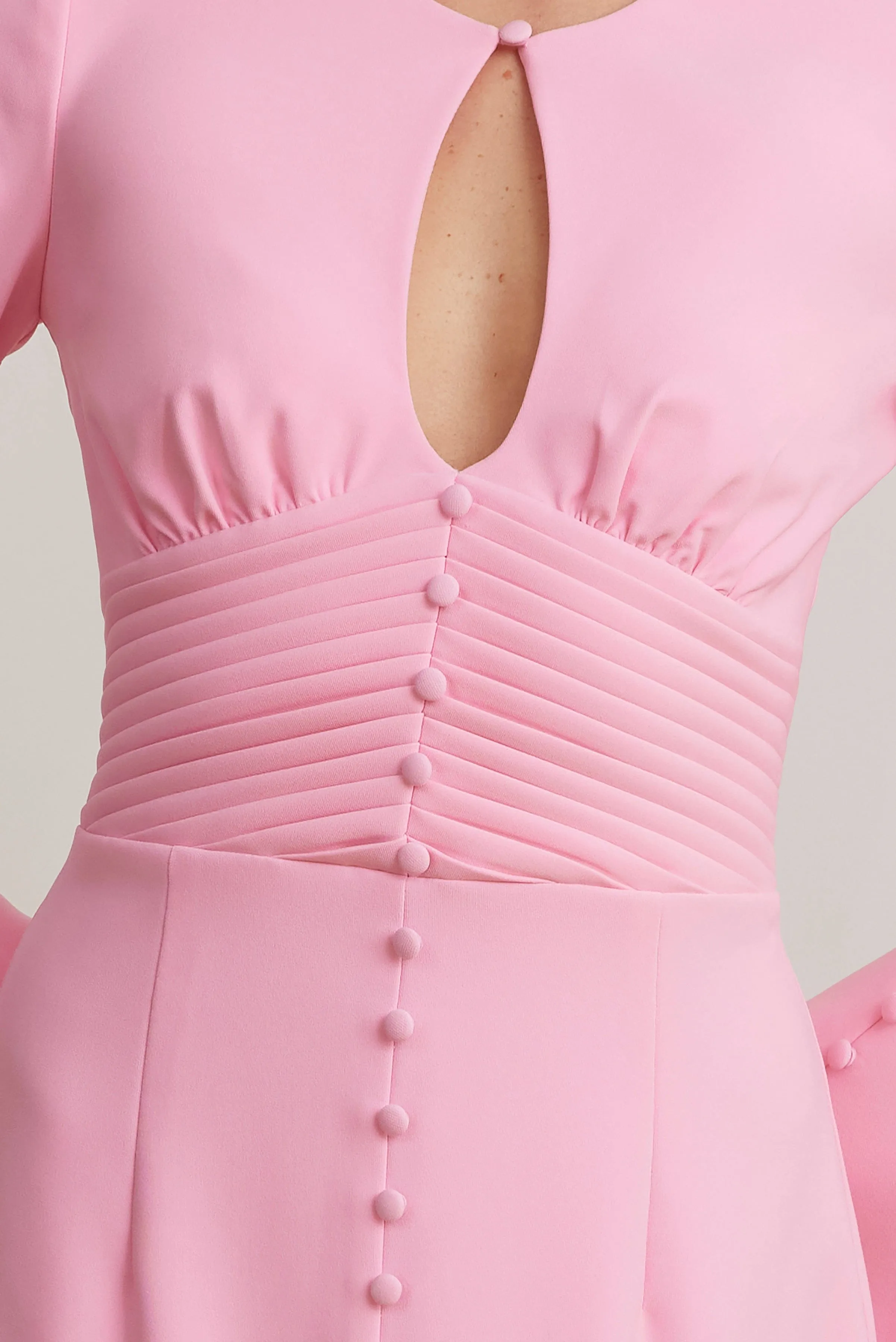 ROXIE Keyhole Micro Button Detail Midi Dress In Pink sold by Lavish Alice product image thumbnail 2