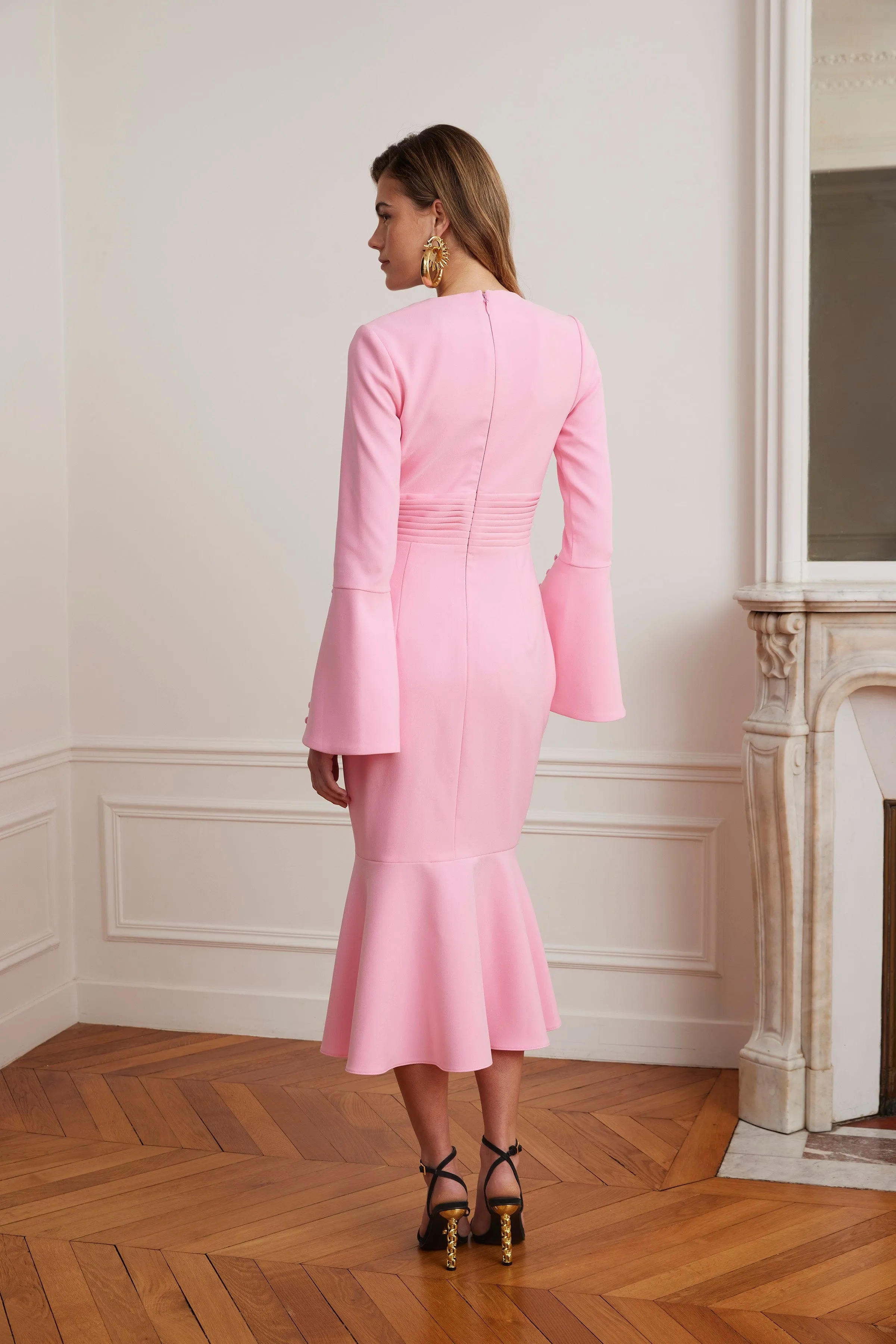 ROXIE Keyhole Micro Button Detail Midi Dress In Pink sold by Lavish Alice product image thumbnail 3