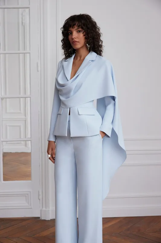 EMBER Cape Scarf Sculptured Blazer In Powder Blue made by Lavish Alice