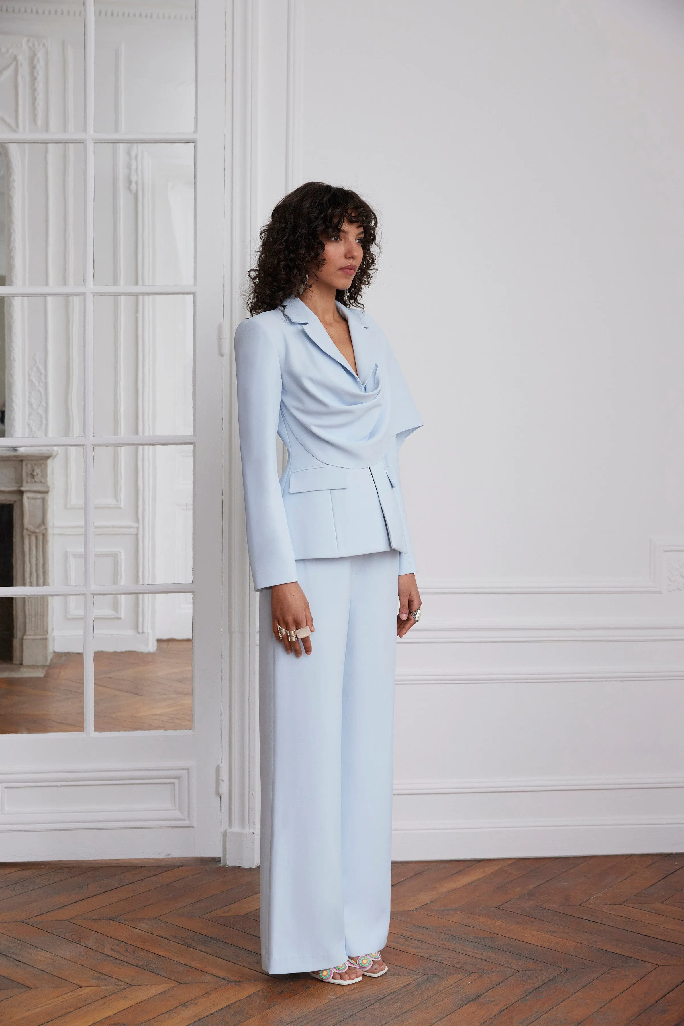 EMBER Cape Scarf Sculptured Blazer In Powder Blue sold by Lavish Alice product image thumbnail 5