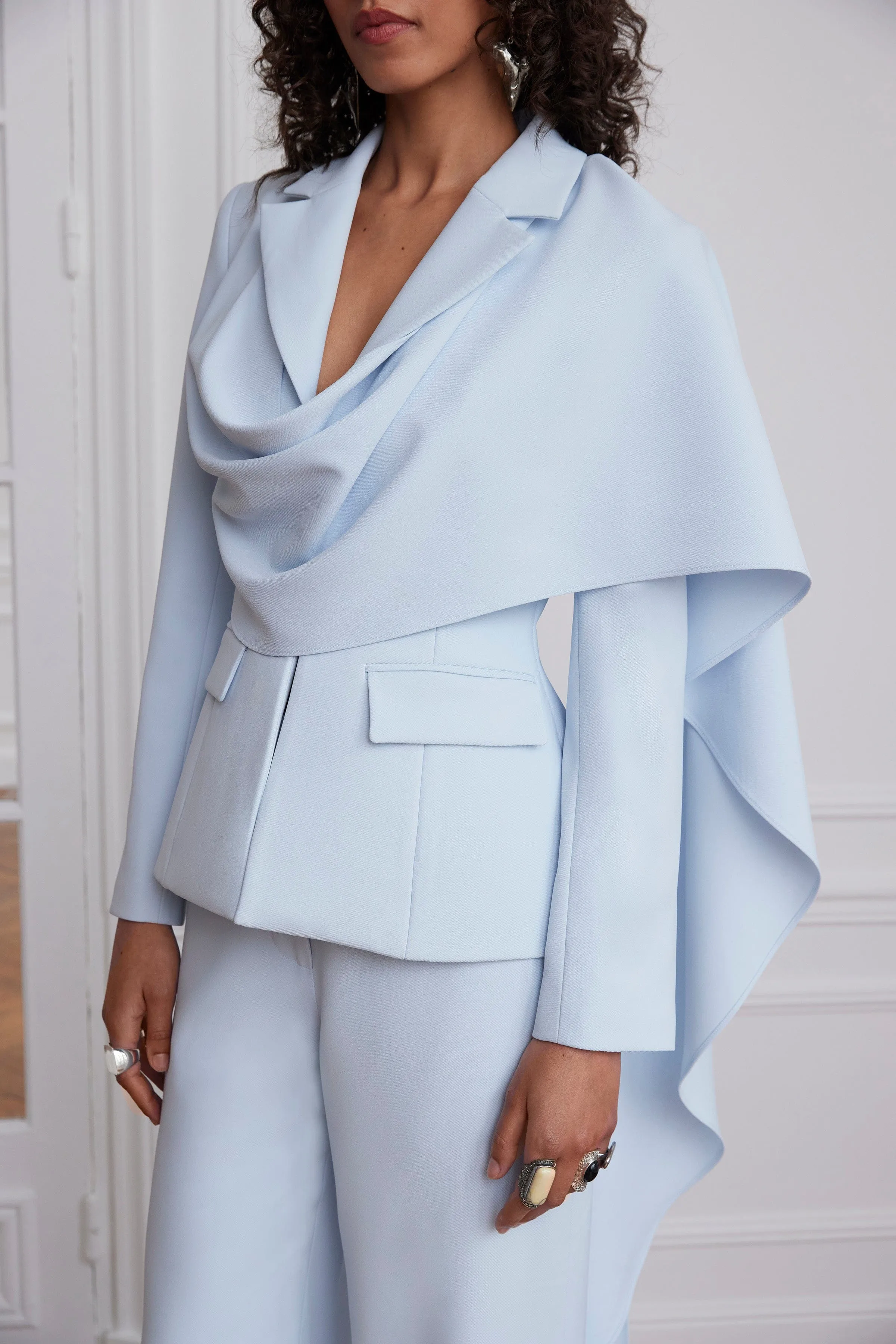 EMBER Cape Scarf Sculptured Blazer In Powder Blue sold by Lavish Alice product image thumbnail 3