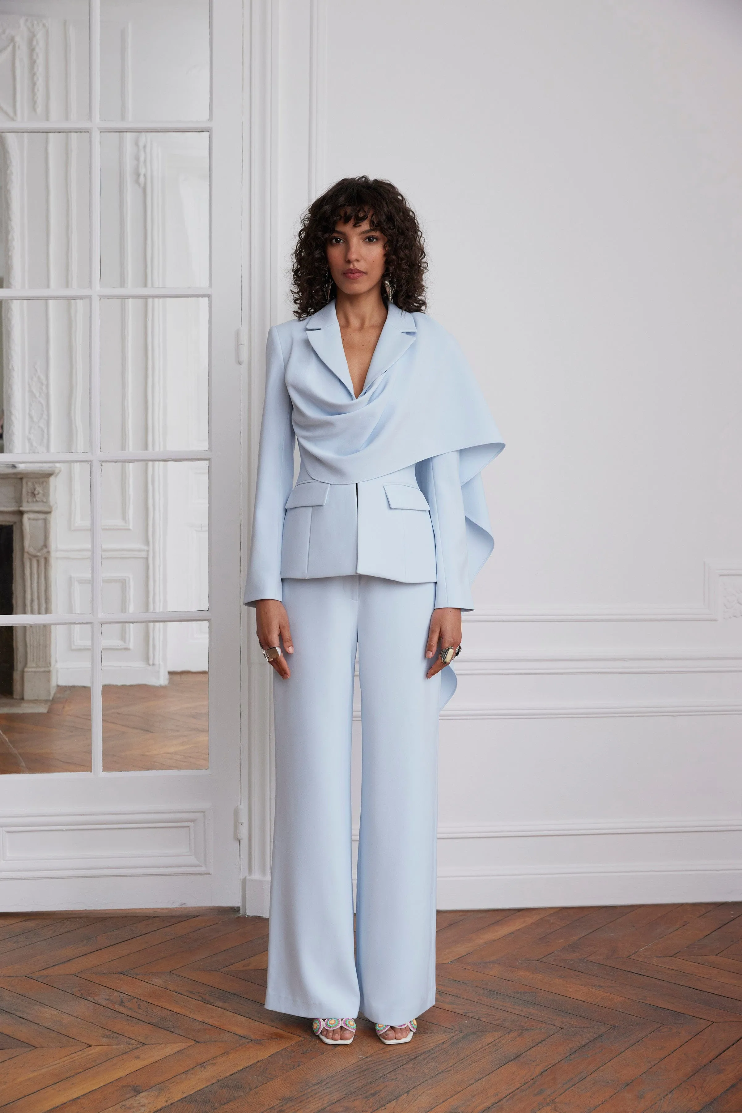 EMBER Cape Scarf Sculptured Blazer In Powder Blue sold by Lavish Alice product image thumbnail 2