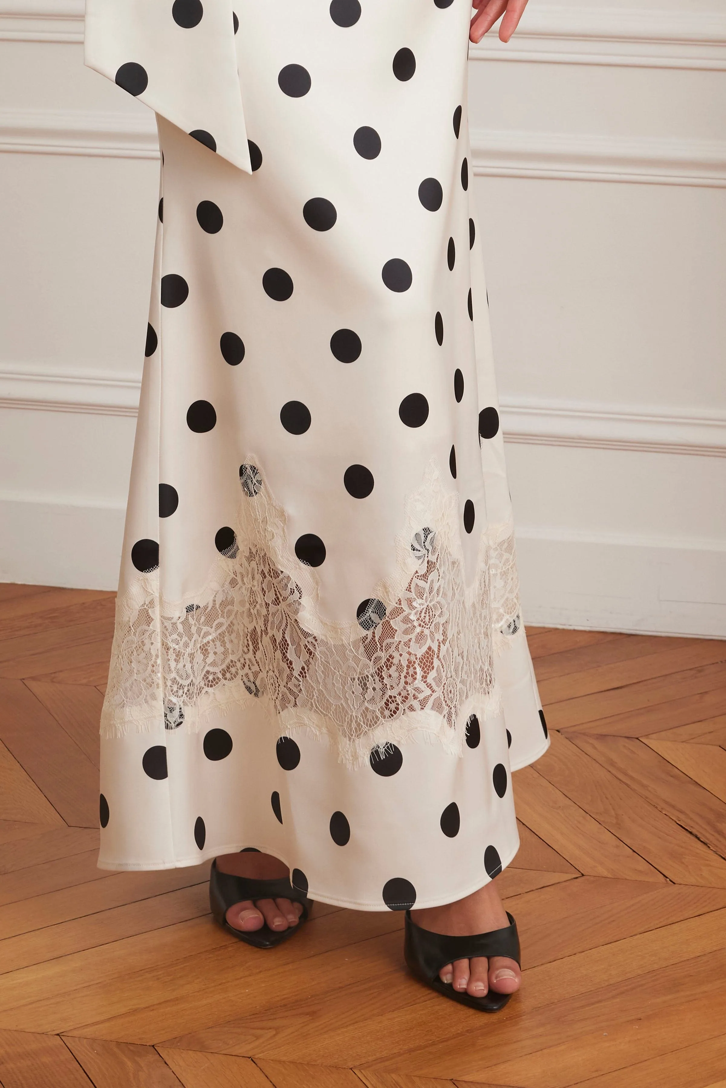 JULIANA Satin Scarf Neck Maxi Dress With Lace Insert In Polka Dot Print sold by Lavish Alice product image thumbnail 2
