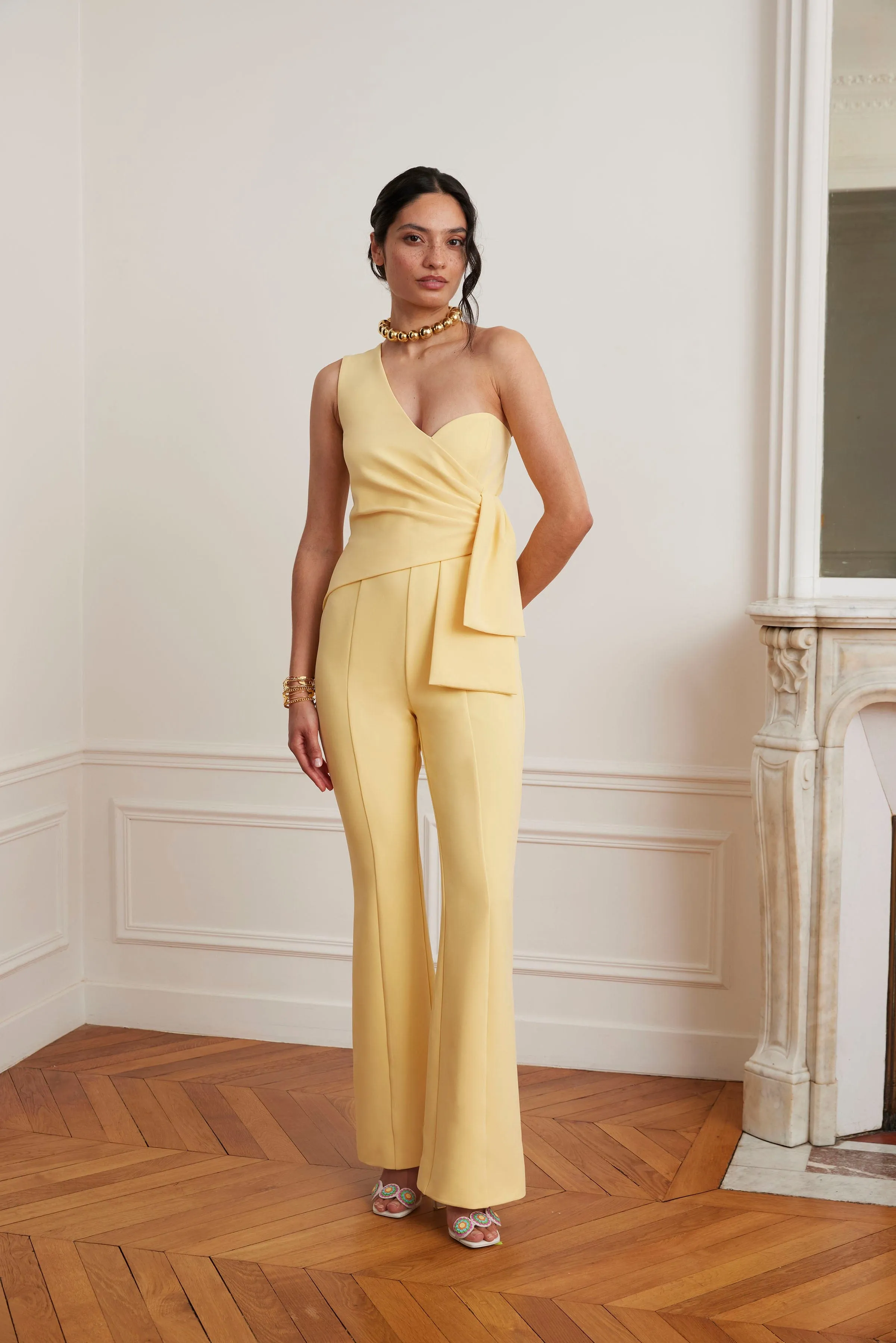 HALLIE One Shoulder Jumpsuit With Bow Detail In Yellow sold by Lavish Alice product image thumbnail 2