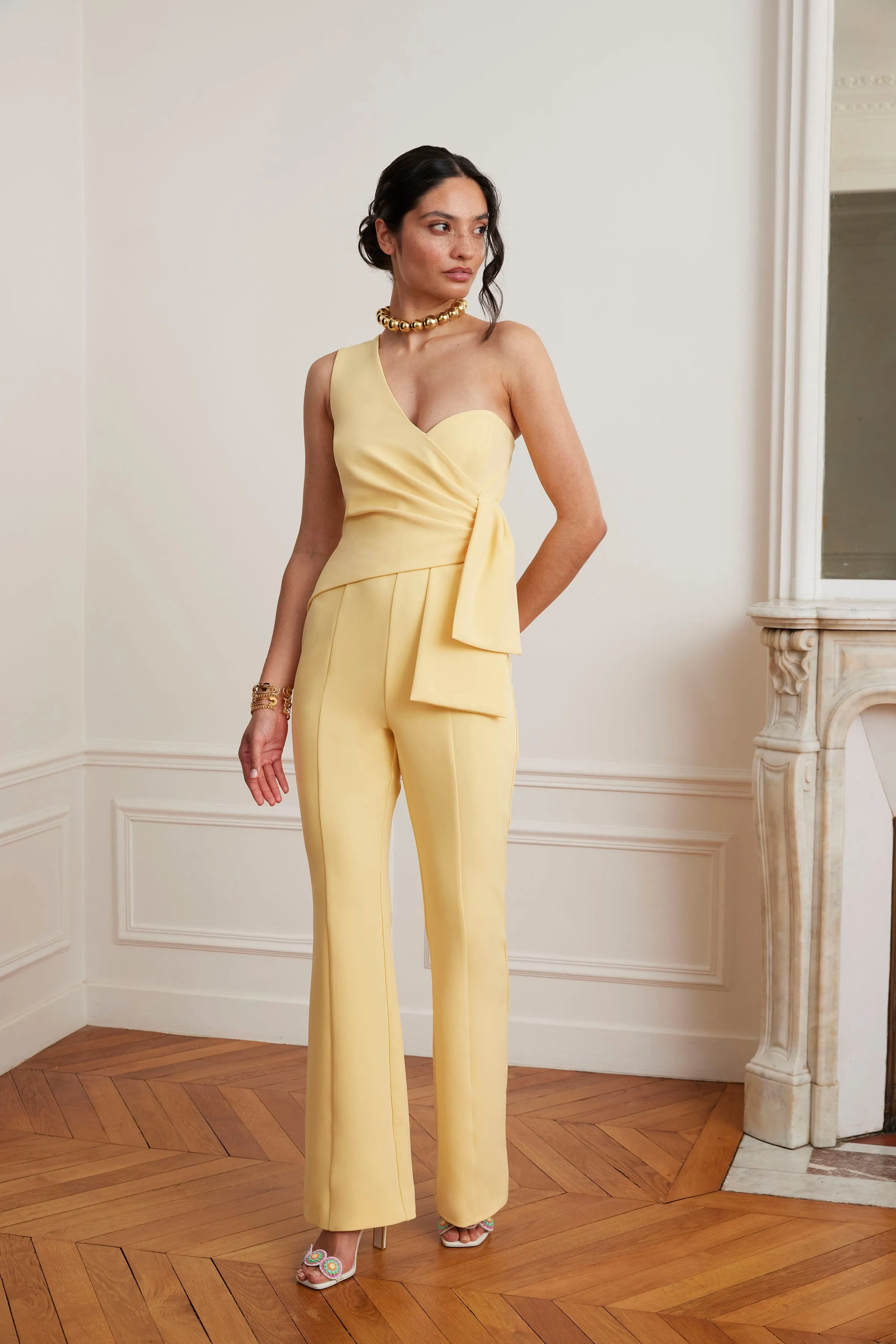 HALLIE One Shoulder Jumpsuit With Bow Detail In Yellow sold by Lavish Alice product image thumbnail 5