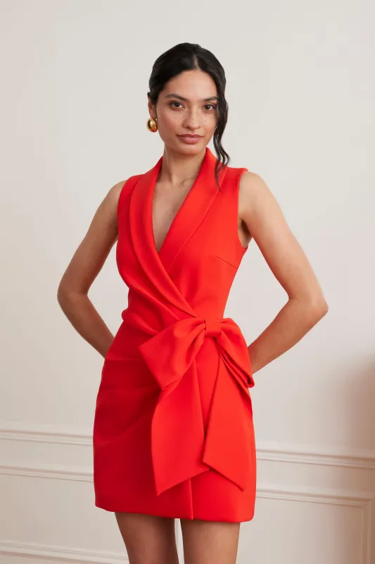 CAMILLE Tailored Blazer Mini Dress With Bow Detail In Scarlet Red made by Lavish Alice