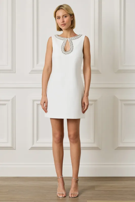 ABBIE Pearl Embellished Mini Shift Dress In White made by Lavish Alice