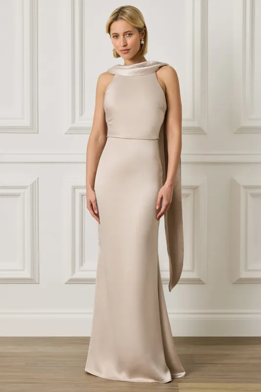 LIORA Scarf Detail Maxi Dress In Champagne made by Lavish Alice
