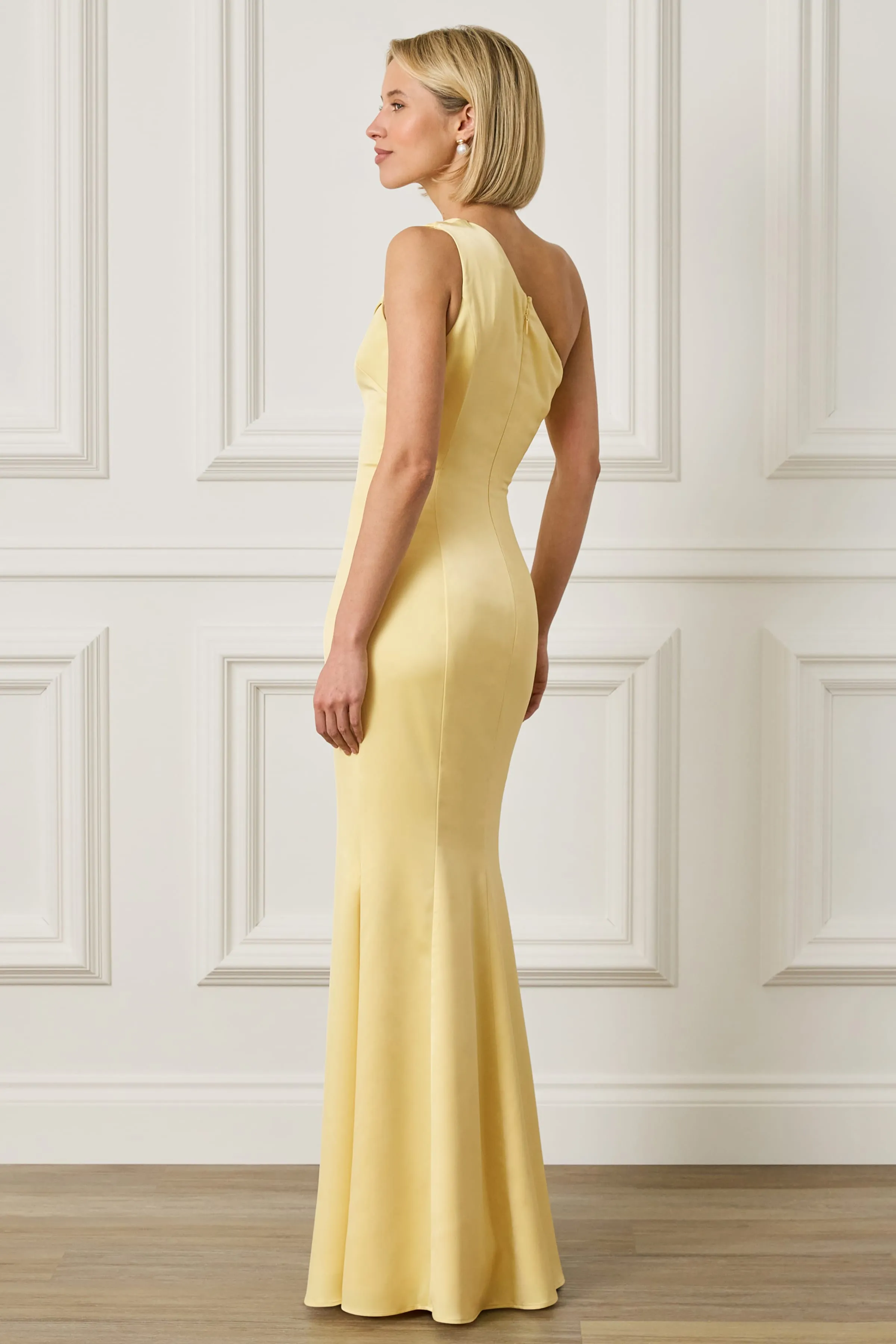 SADIE Asymmetric Pleated Satin Maxi Dress in Yellow sold by Lavish Alice product image thumbnail 2