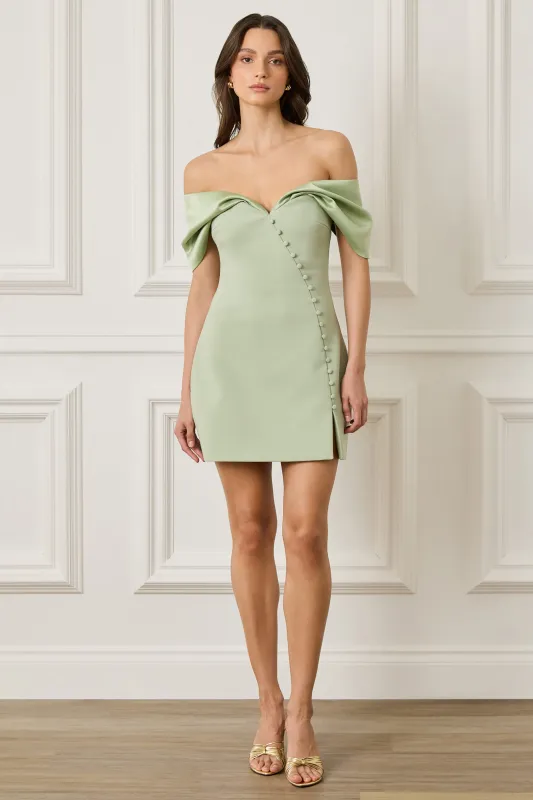 ODESSA Bardot Mini Dress in Sage made by Lavish Alice
