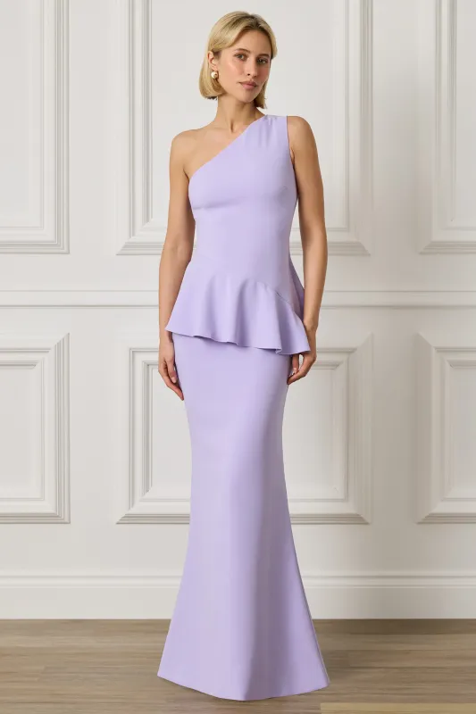 ERICA One Shoulder Maxi Dress With Statement Ruffle In Lilac made by Lavish Alice