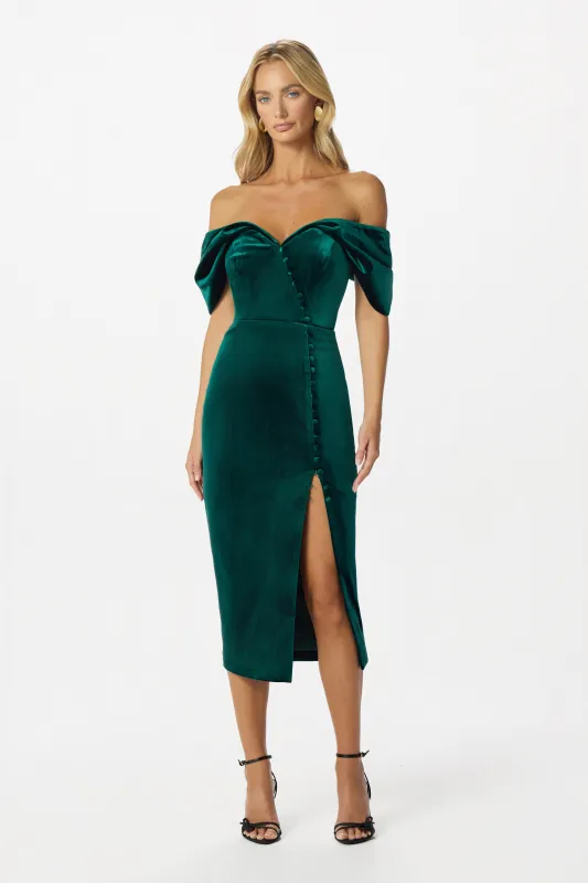 NOELLE Velvet Midi Dress in Emerald made by Lavish Alice