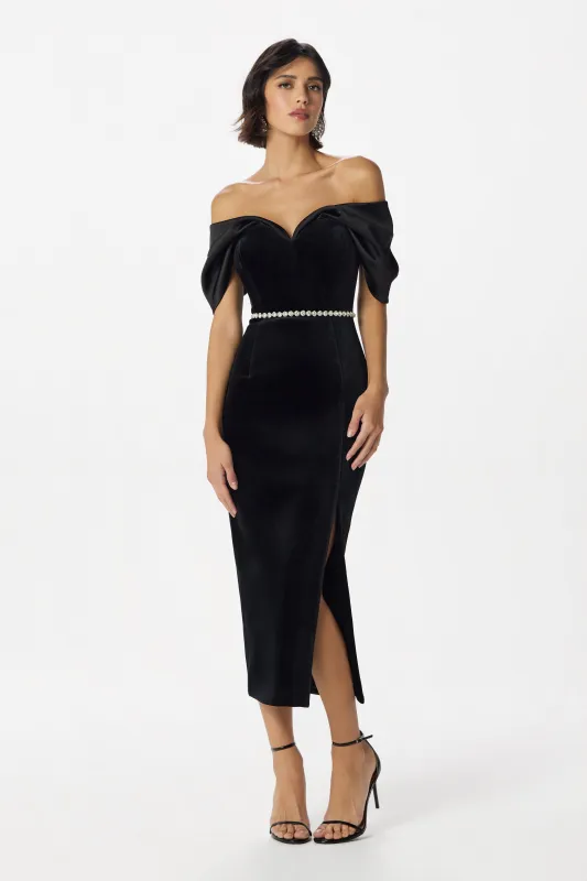 WINONA Velvet & Satin Midi Dress in Black made by Lavish Alice