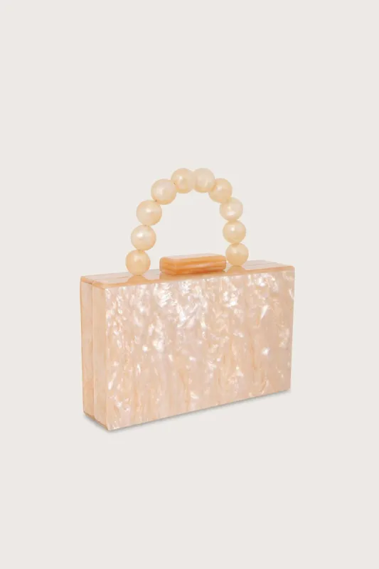 Beaded Handle Pearlised Box Clutch Bag in Champagne sold by Lavish Alice