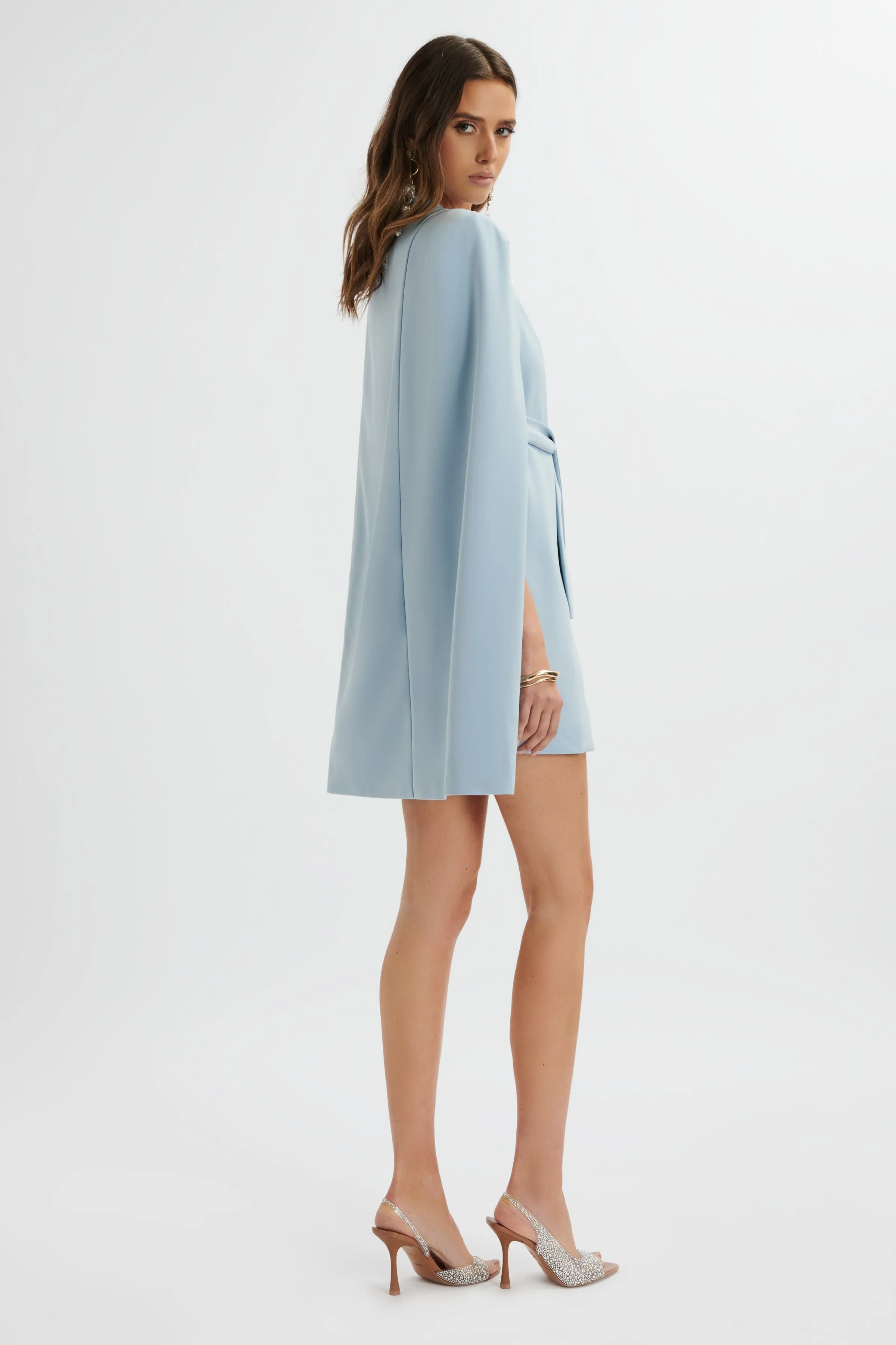 TIFFANY Belted Cape Blazer Mini Dress In Blue sold by Lavish Alice product image thumbnail 4