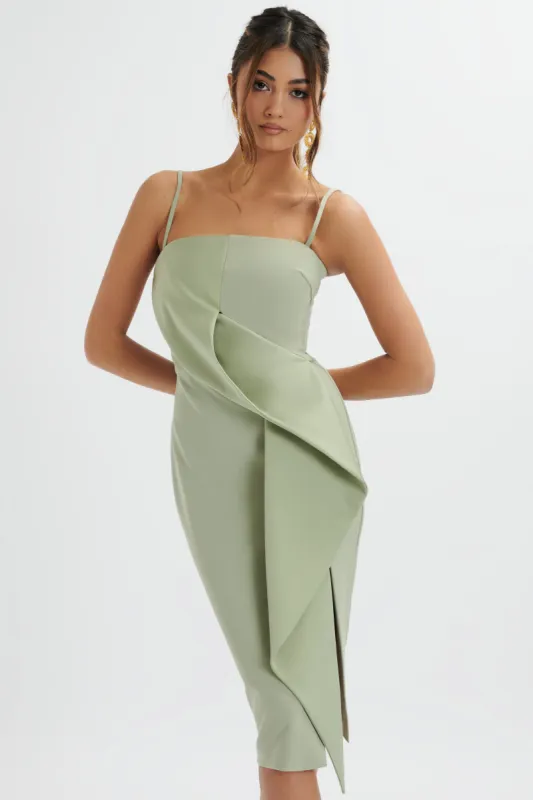 BONNIE Waterfall Frill Midi Dress In Sage Green sold by Lavish Alice