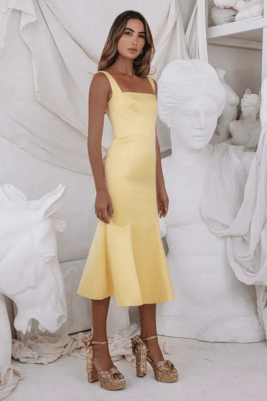 LAINEY Stitch Detail Midi Slip Dress In Yellow sold by Lavish Alice