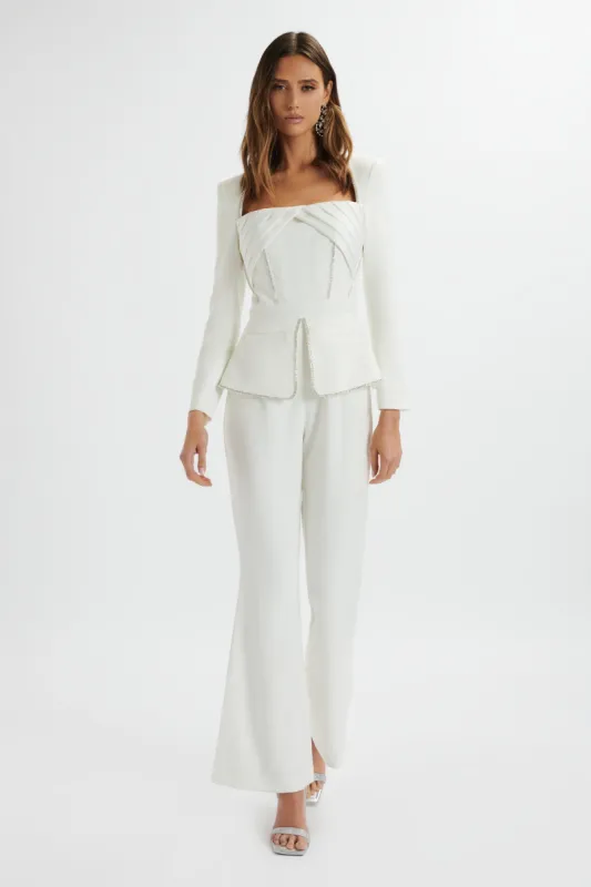 JESSIE Diamante Trim Tailored Jumpsuit In White sold by Lavish Alice